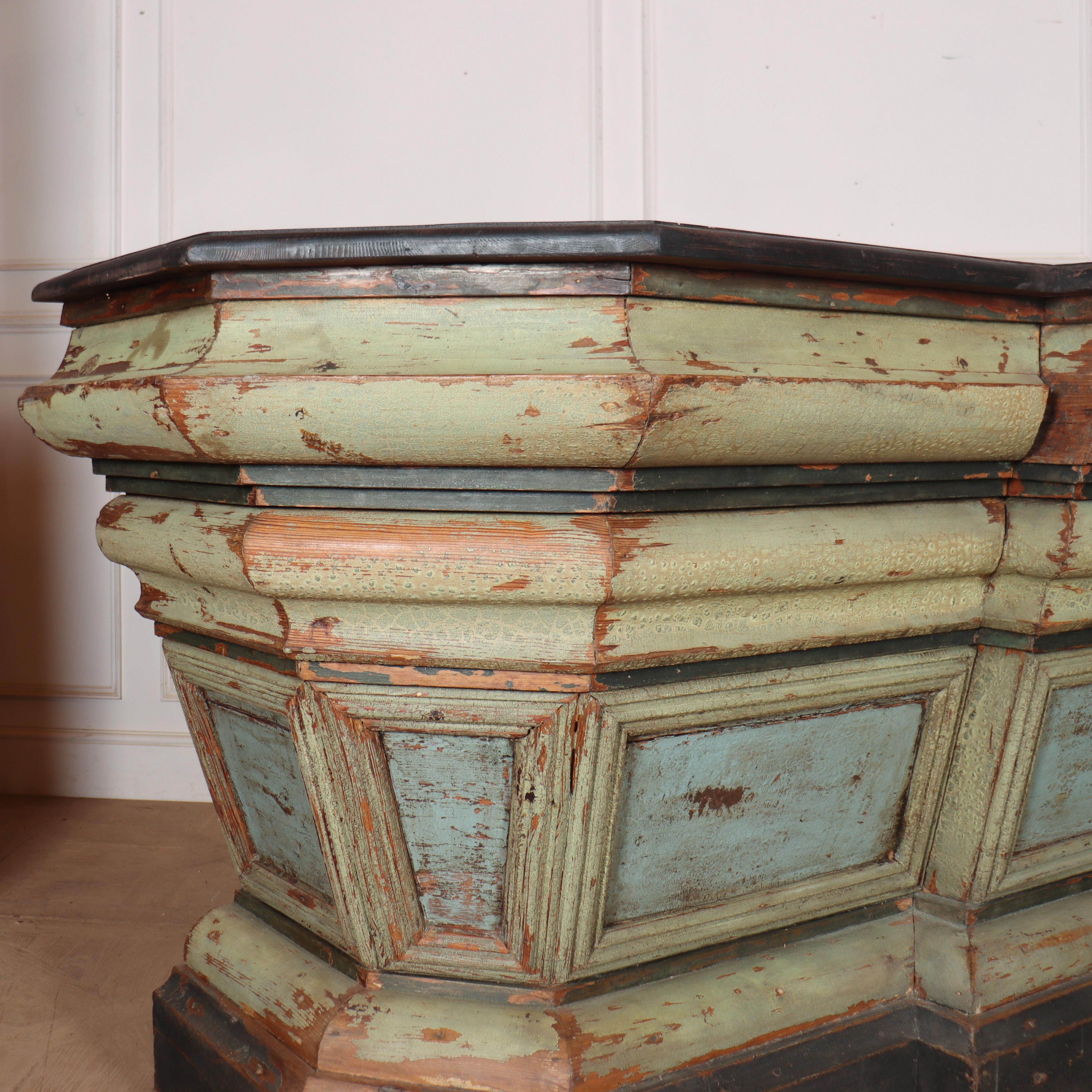 19th century Spanish original painted pine shop counter with open back. 1860.

This piece weighs 300kg.

Internal reference: C


Code: 8791

Dimensions:
W: 102