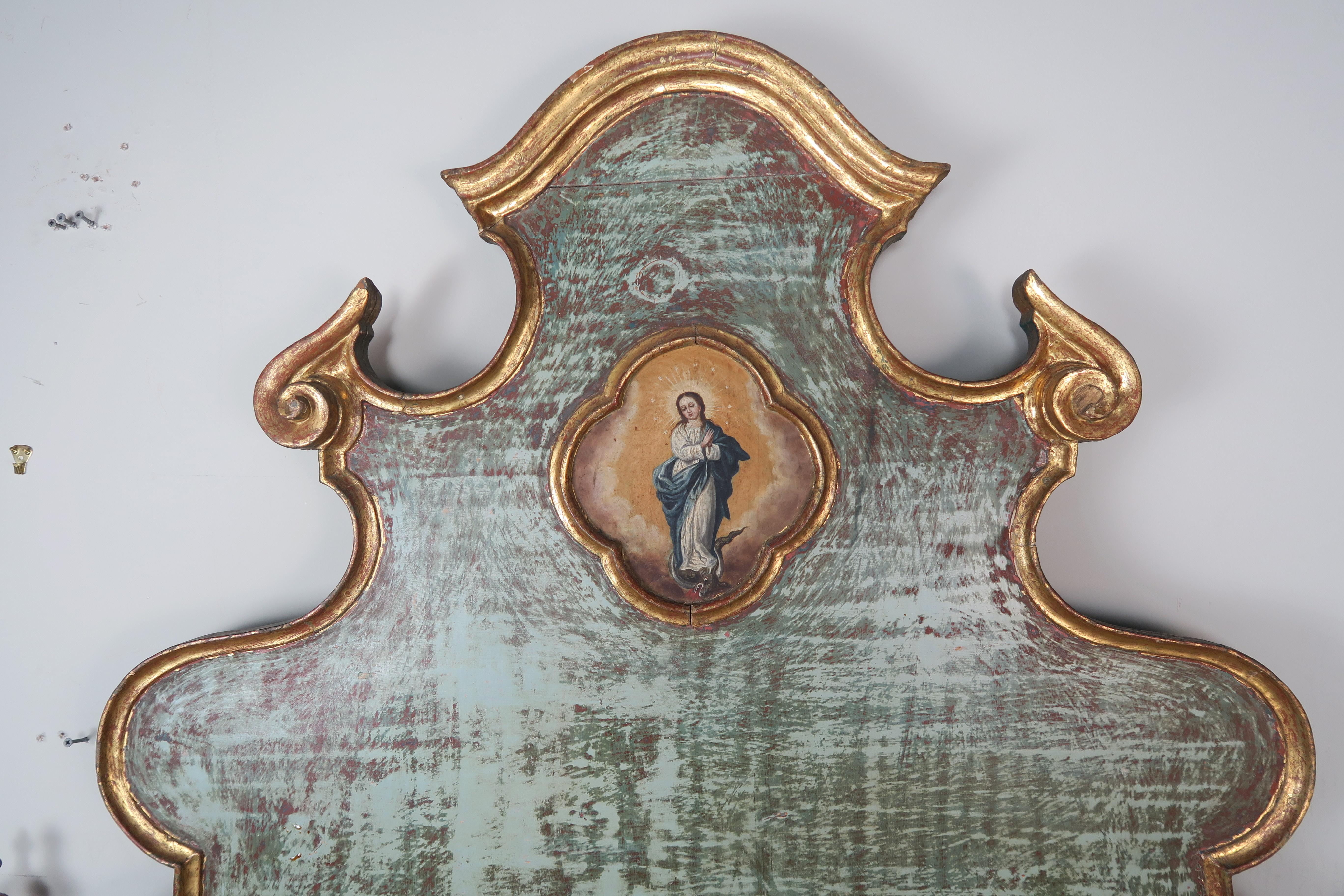 Hand-Painted 19th Century Spanish Painted and Parcel-Gilt Headboard