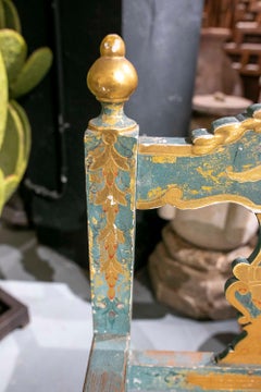 19th Century Spanish Painted Bench with Rush Seat and Floral Design
