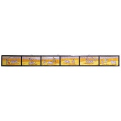 19th Century Spanish Painted Bullfighting Tile Frieze in Wooden Frame