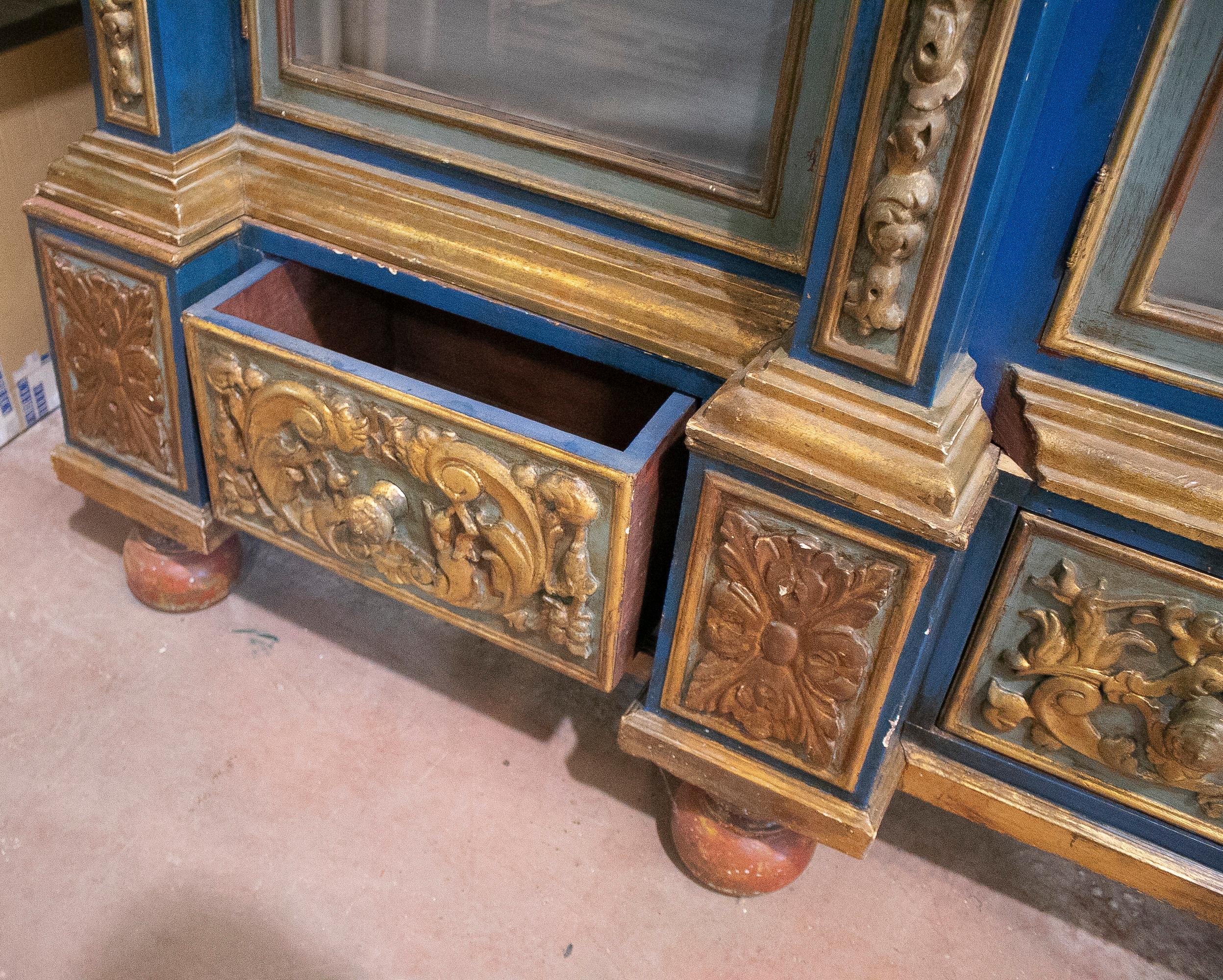 19th Century Spanish Painted Glass Cabinet w/ Doors and Corinthian Columns 4