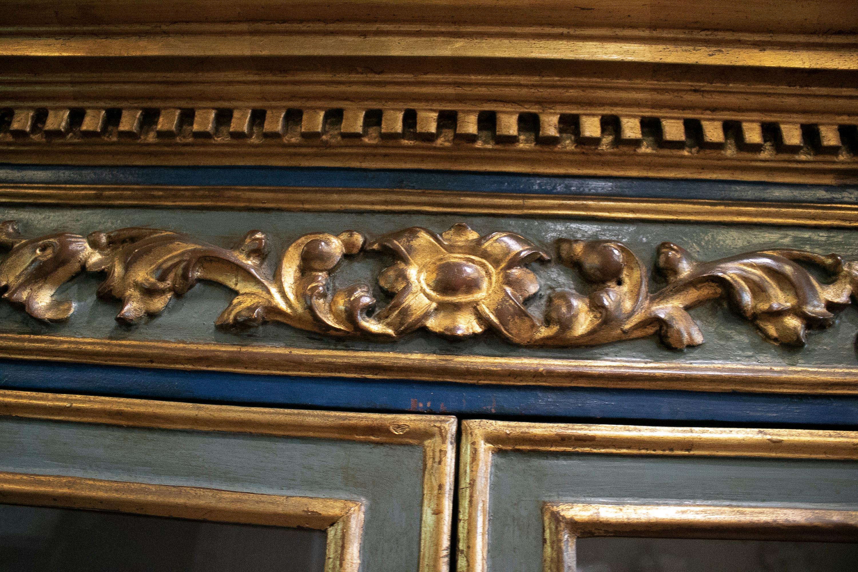 19th Century Spanish Painted Glass Cabinet w/ Doors and Corinthian Columns 9