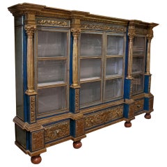 19th Century Spanish Painted Glass Cabinet w/ Doors and Corinthian Columns