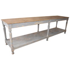 Antique 19th Century Spanish Painted Gray Island Counter or Console with Bottom Shelf