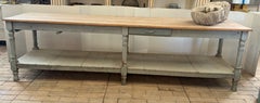 19th Century Spanish Painted Sage Green Pine Draperies Table.