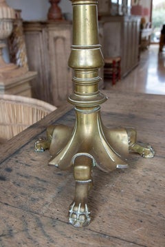19th Century Spanish Pair of Bronze Candlesticks with Lion's Claws