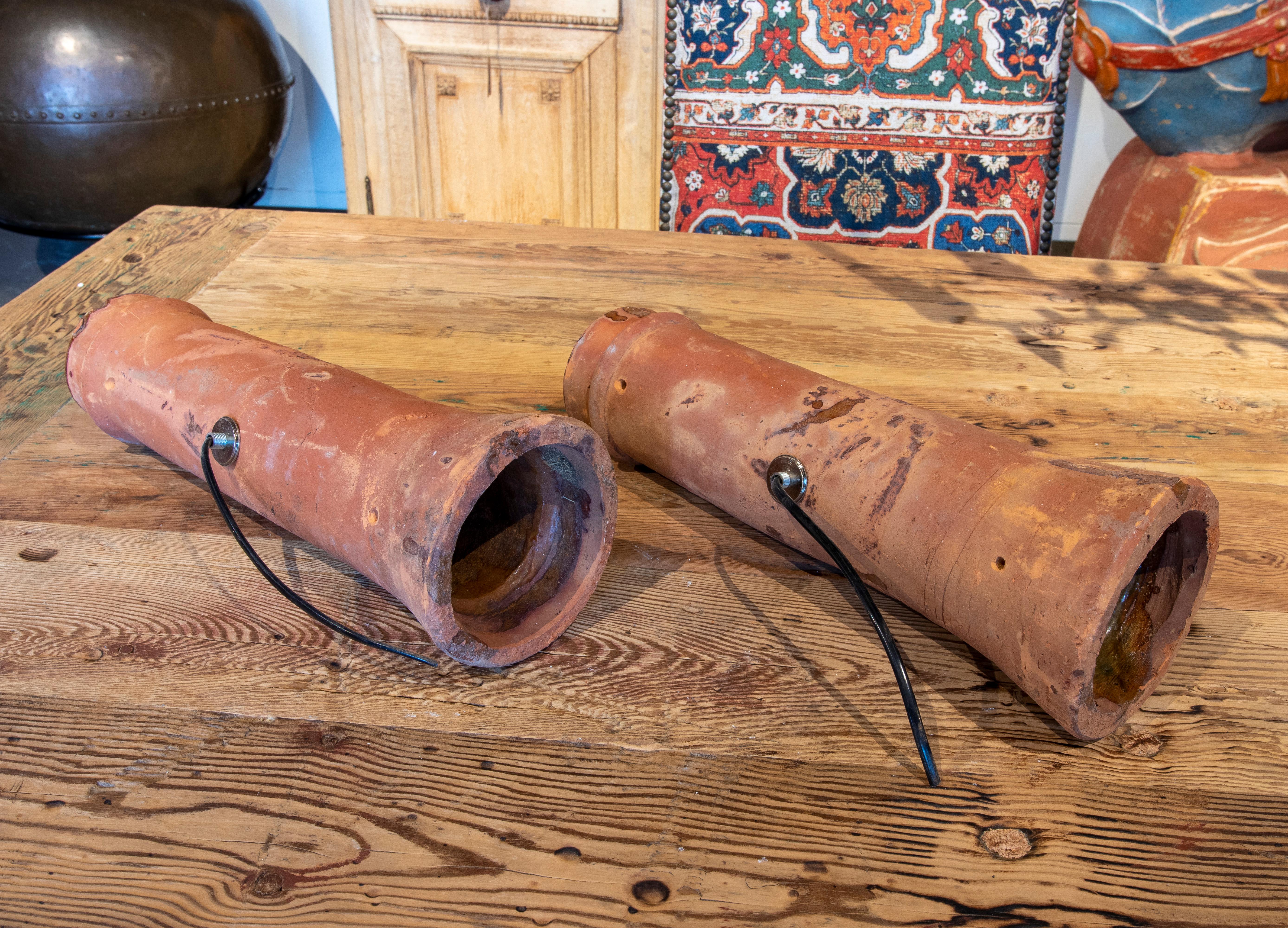 19th Century Spanish Pair of Wall Lights Made with Ceramic Gutters For Sale 7