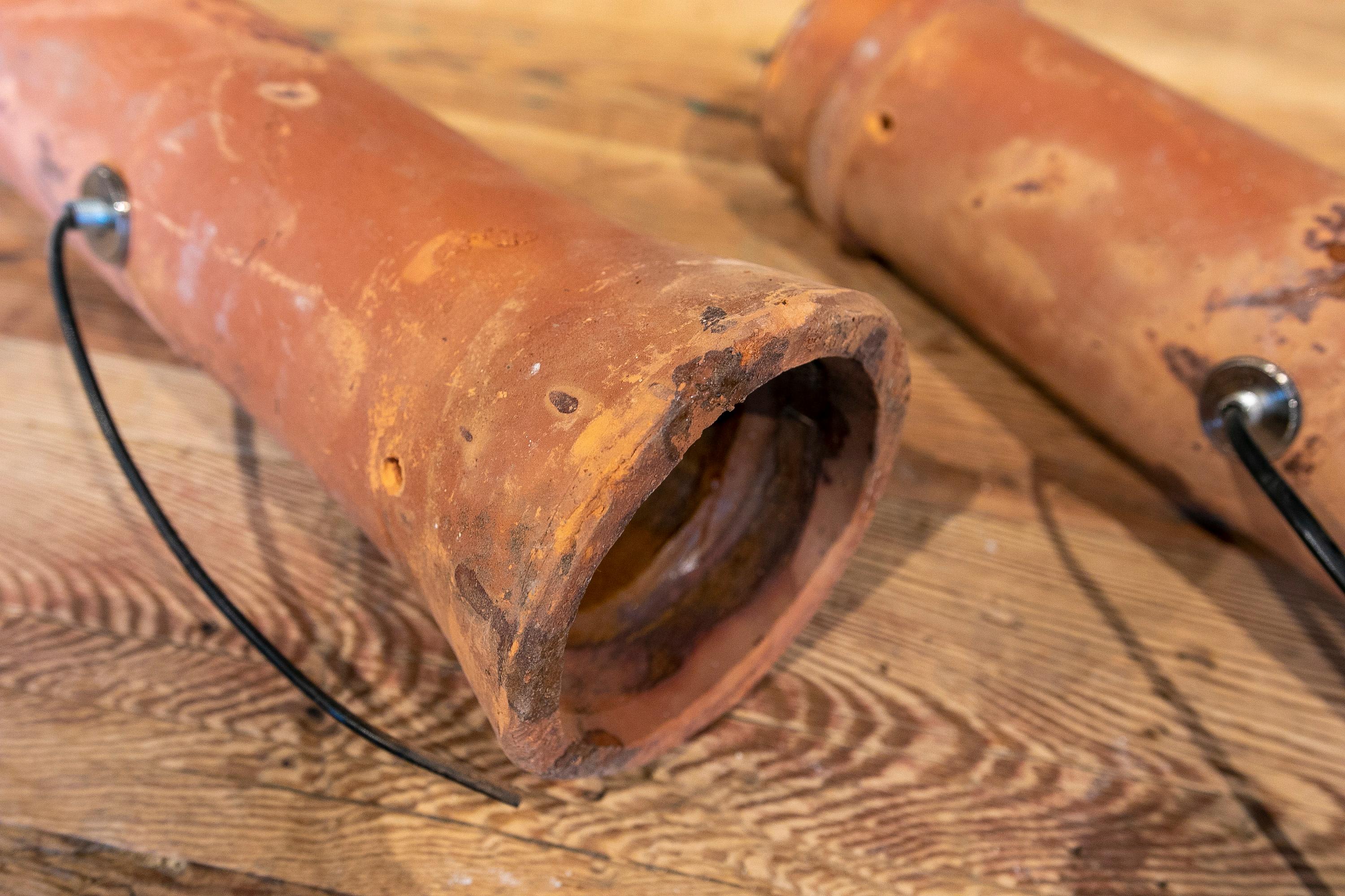 19th Century Spanish Pair of Wall Lights Made with Ceramic Gutters For Sale 12