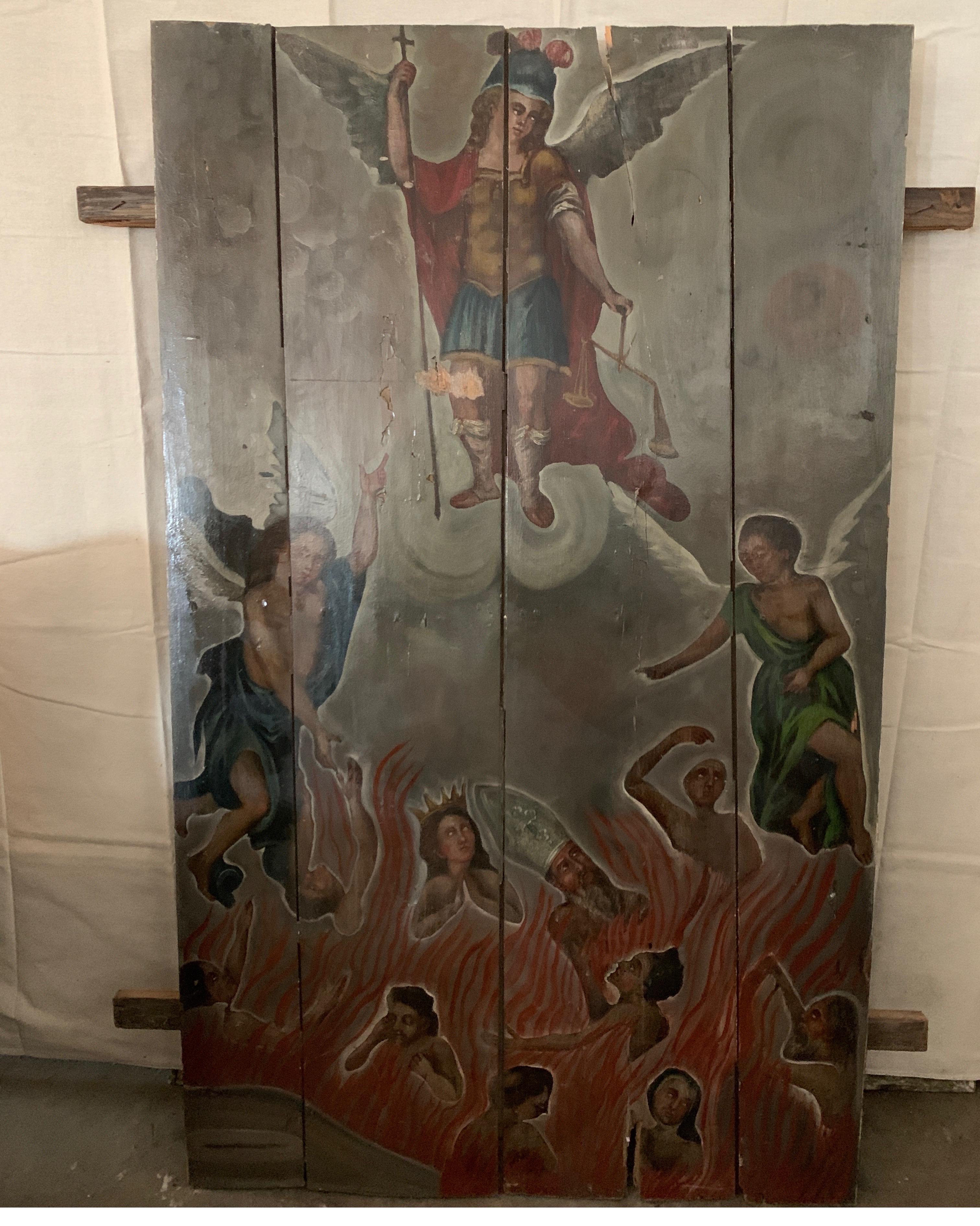 19th Century Spanish Panel With Painting of Saint Michael The Archangel For Sale 6
