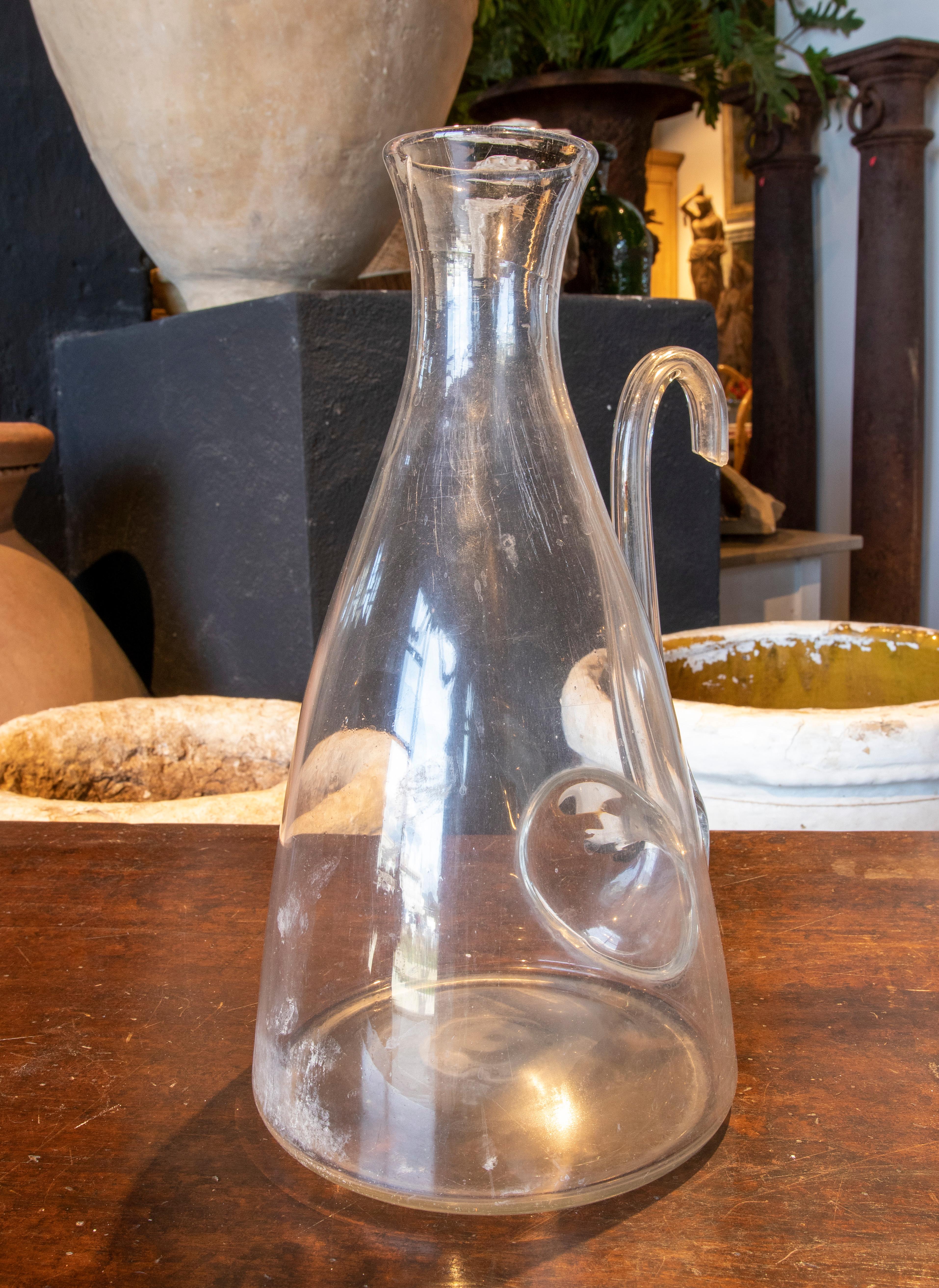 Glass 19th Century Spanish Pharmacy Bottle Made with Blowing Technique For Sale