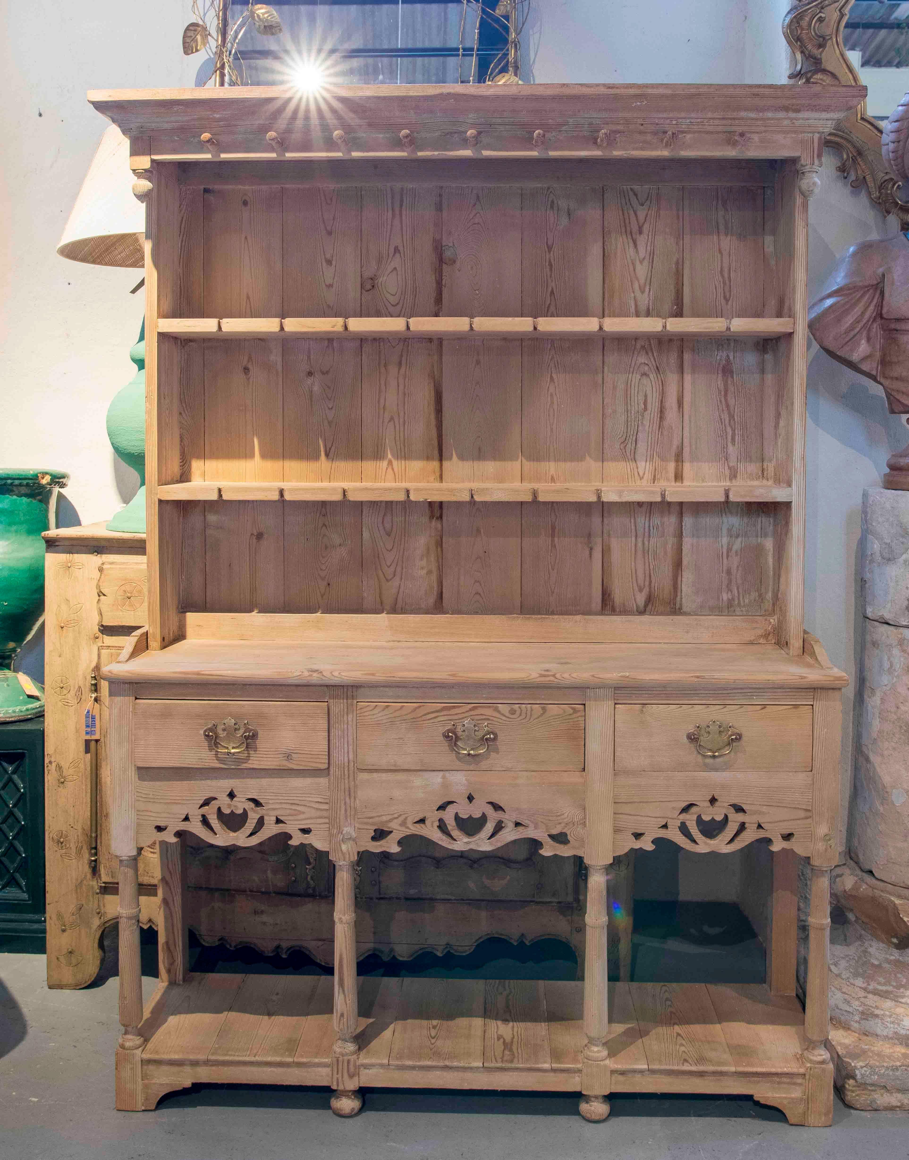 19th Century Spanish Pine Chest with Shelves and Drawers.