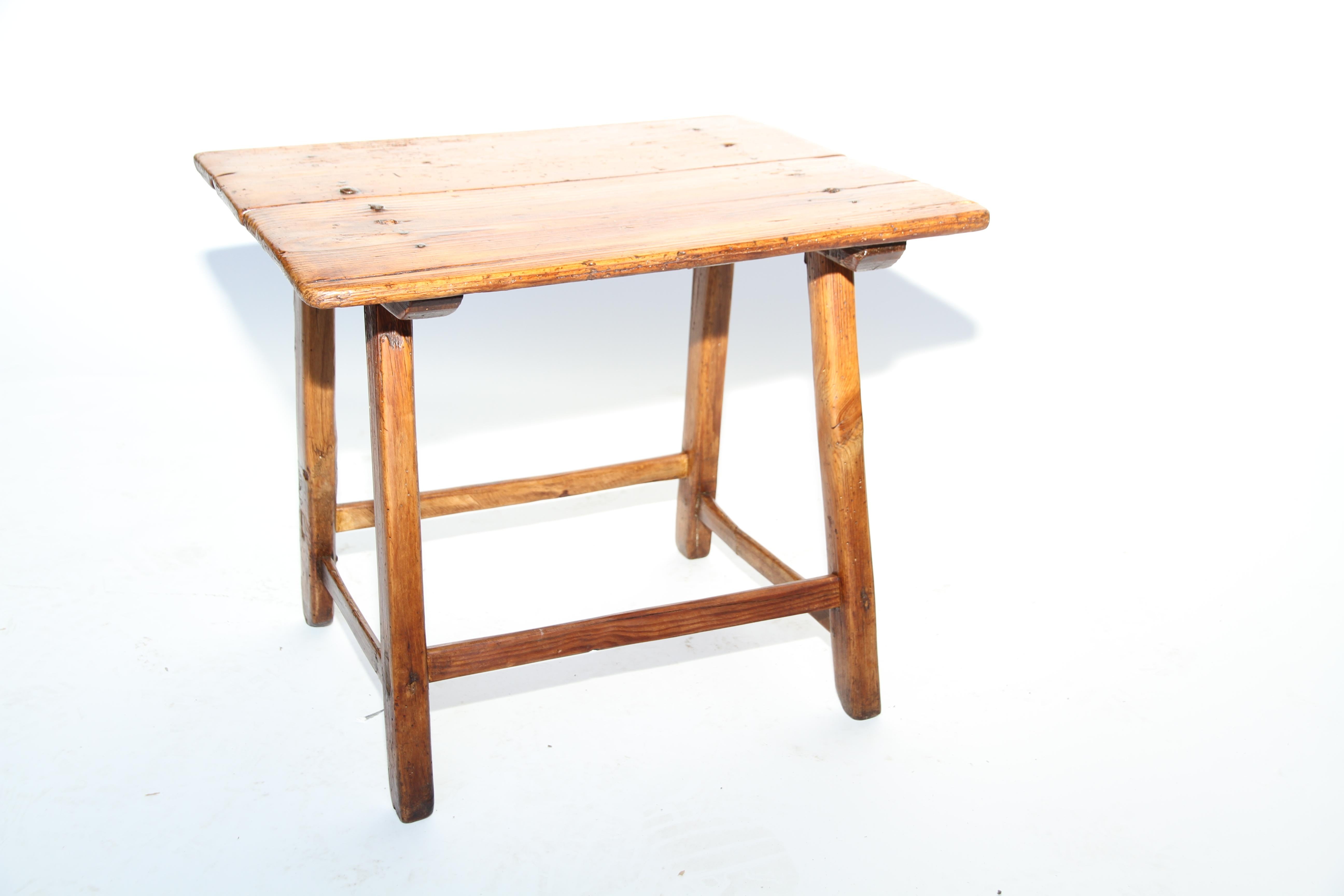 Hand-Crafted 19th Century Spanish Pine Low Table with Hand-Forged Iron Nail Detail
