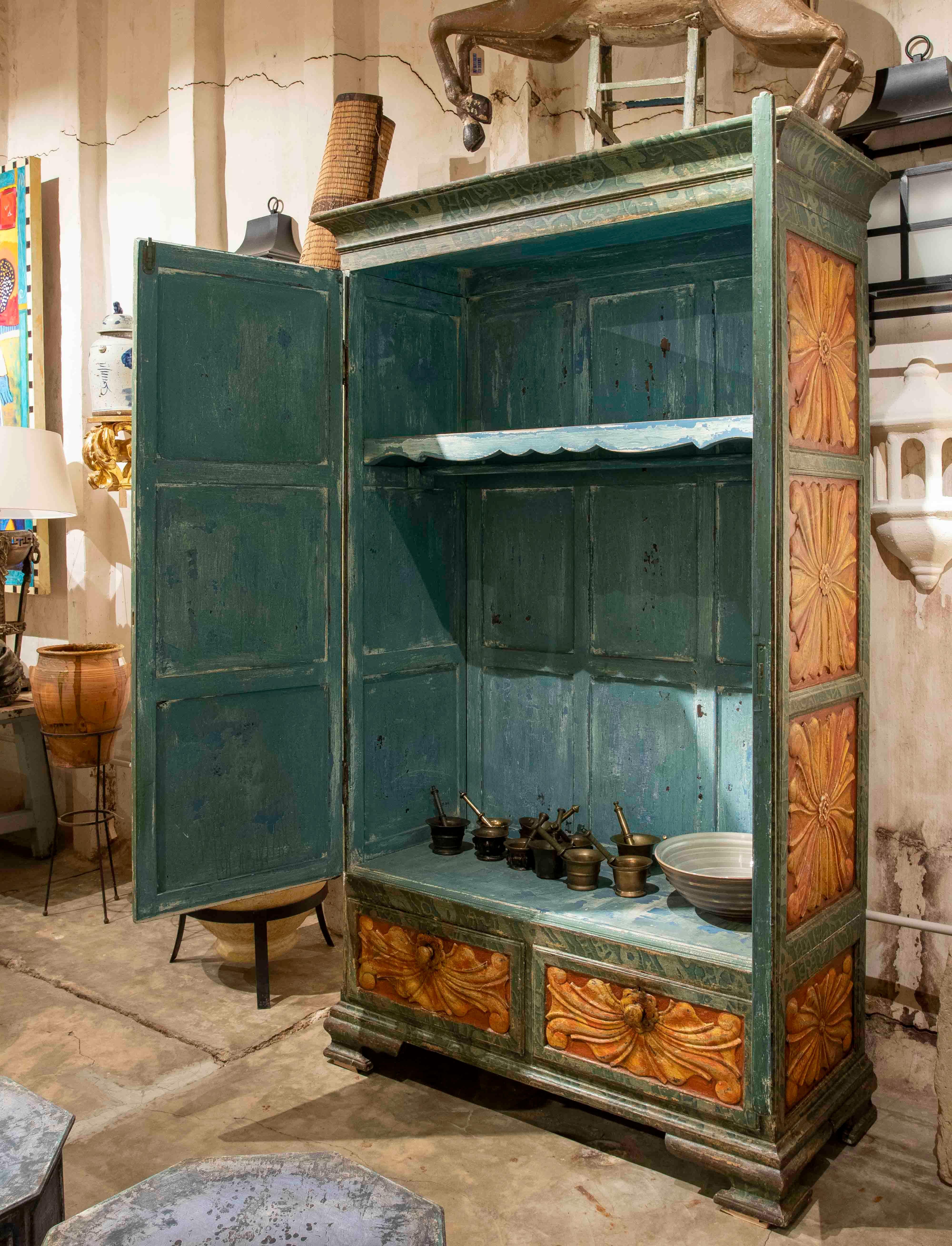 19th century Spanish Polychromed Cupboard with Doors.