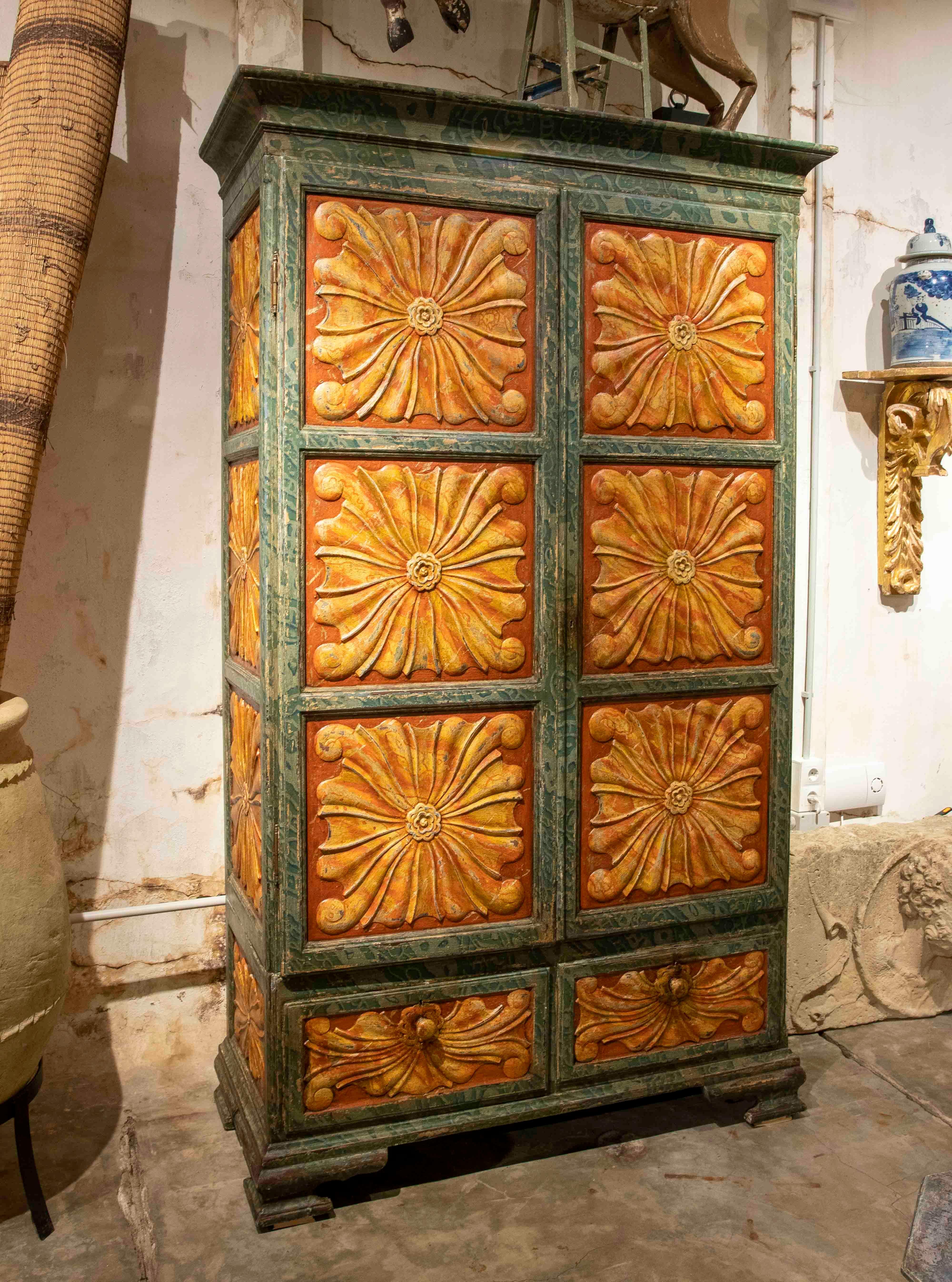 19th Century Spanish Polychromed Cupboard with Doors 1
