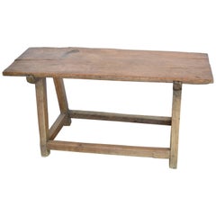 Antique 19th Century Spanish Primitive Chestnut Table/Bench Pegged and Tongue and Groove