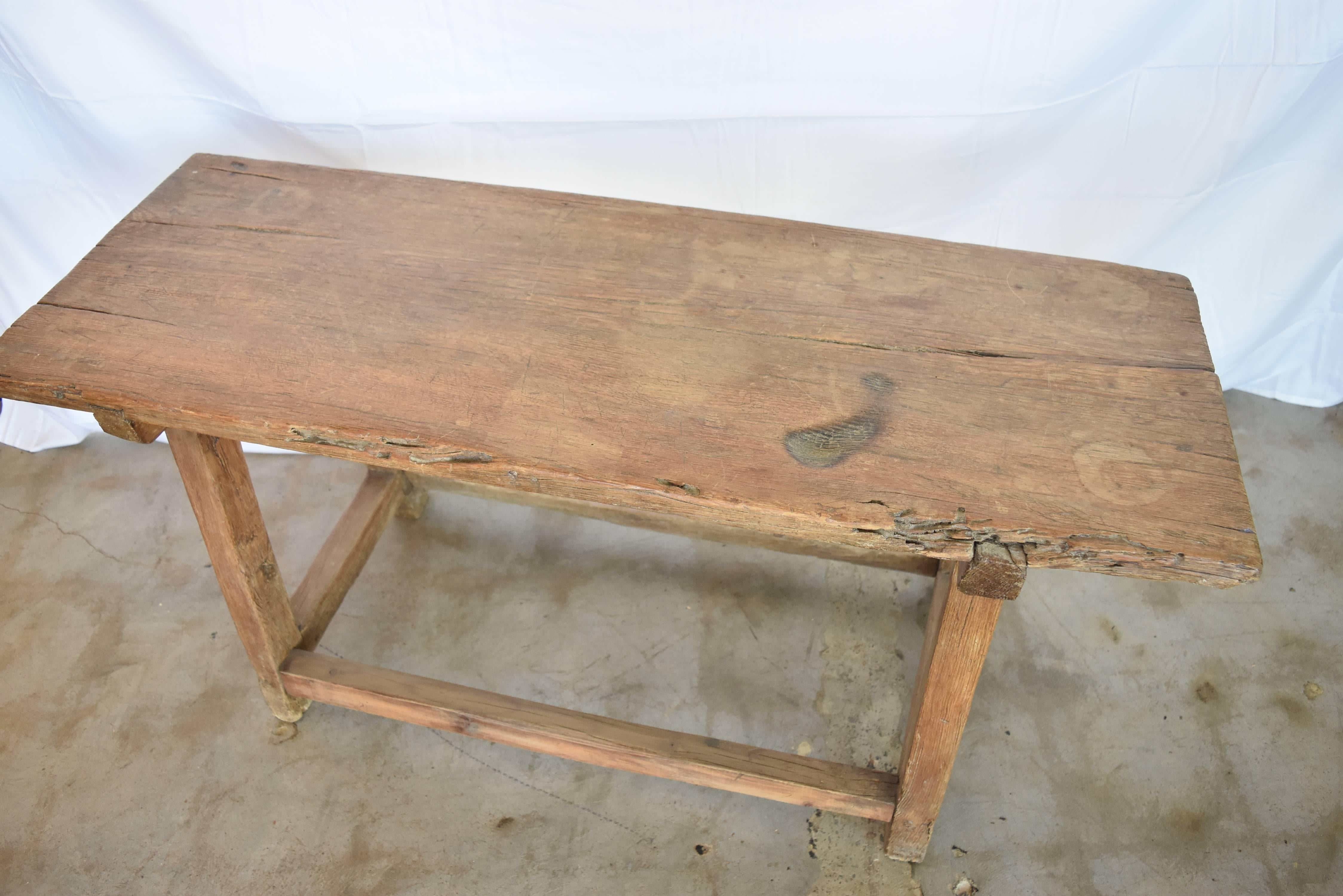 19th Century Spanish Primitive Chestnut Table/Bench Pegged and Tongue and Groove 6