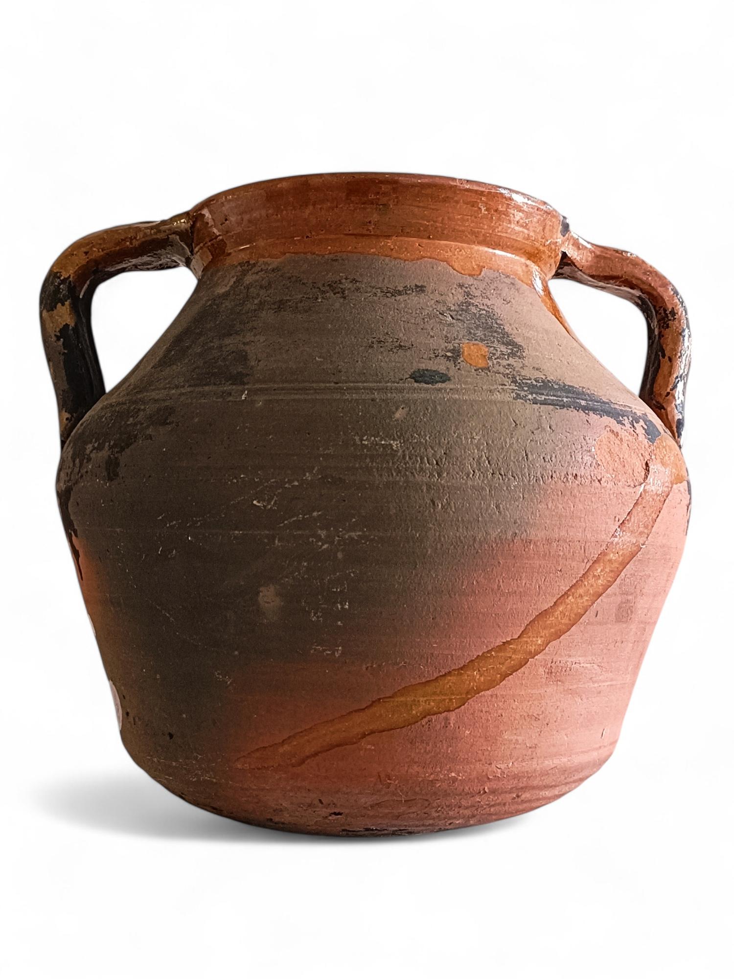 Smaltato Olla da cucina in terracotta rustica del XIX secolo con patina favolosa in vendita