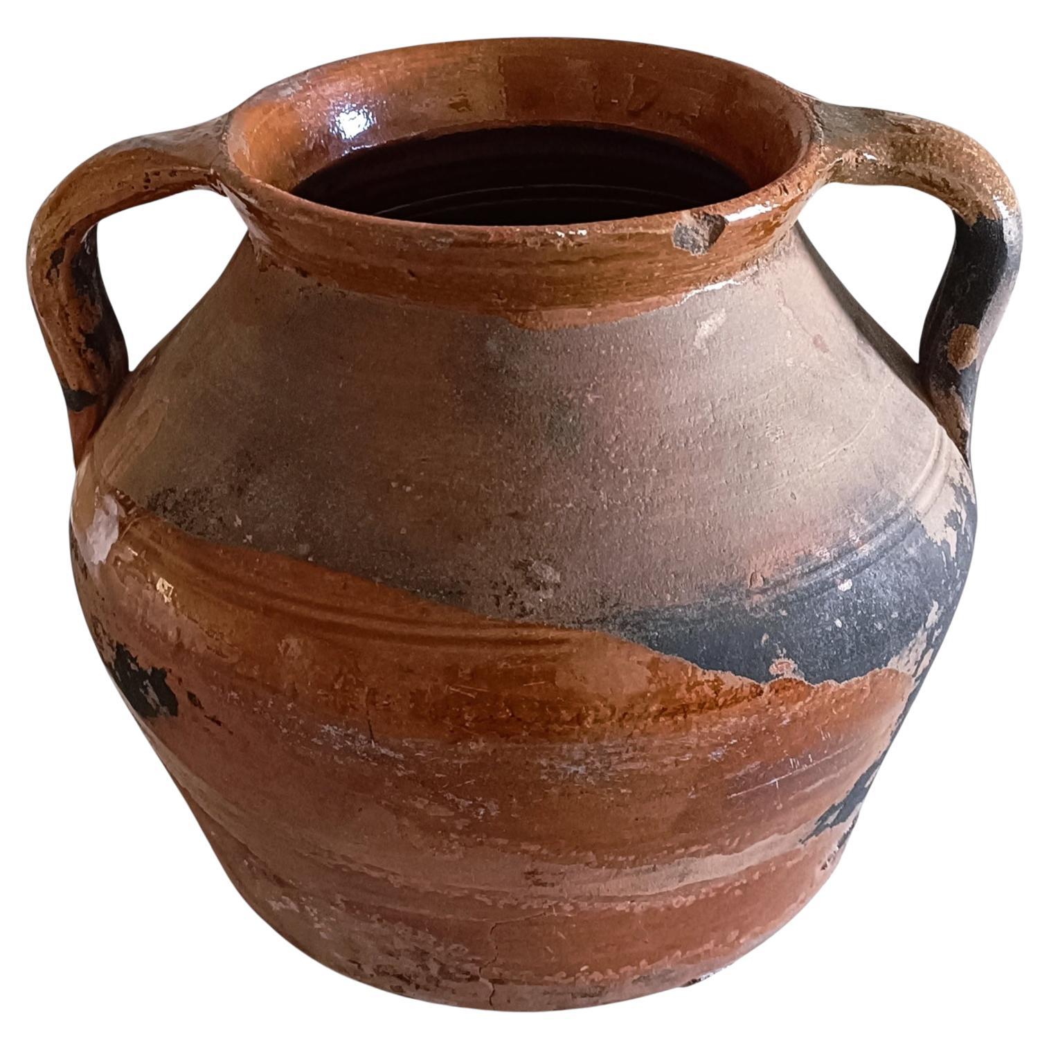 19th Century Spanish Rustic Terracotta Cooking Olla With Fabulous Patina