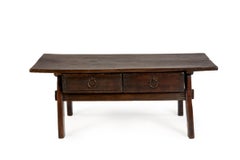 19th Century Spanish Provincial Solid Chestnut Coffee Table with Iron Ring Pulls