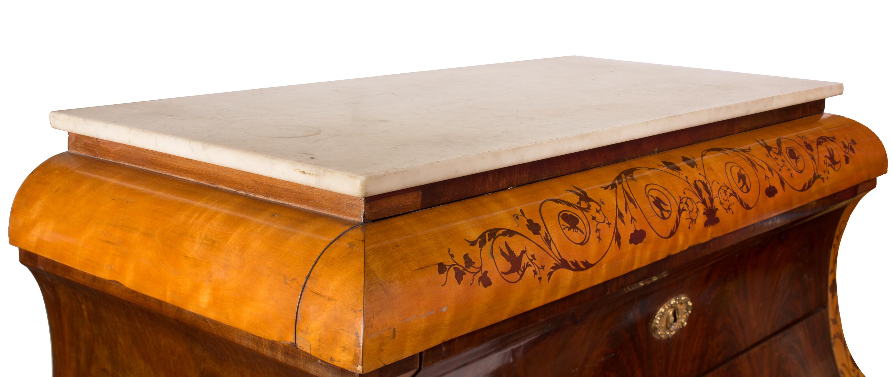 Hardwood 19th Century Spanish Regency / Isabelina Mallorquín Commode, Marquetry Inlay For Sale