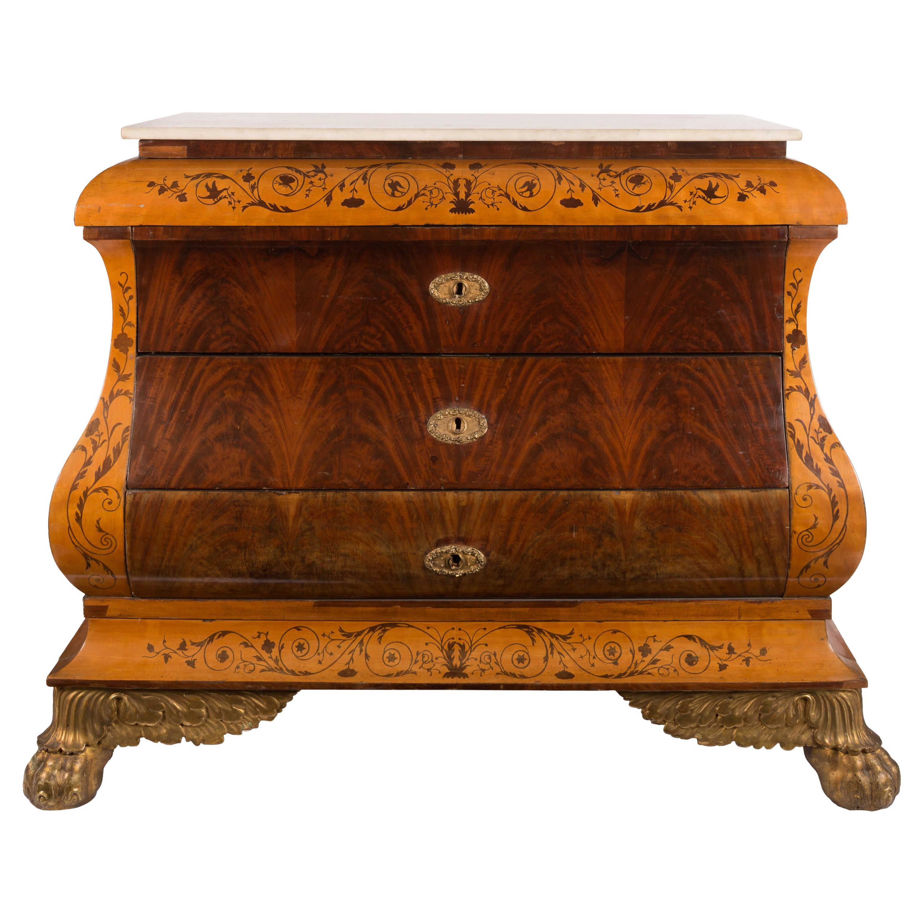 19th Century Spanish Regency / Isabelina Mallorquín Commode, Marquetry Inlay For Sale