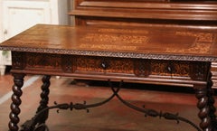 19th Century Spanish Renaissance Carved Marquetry Walnut and Iron Table Desk