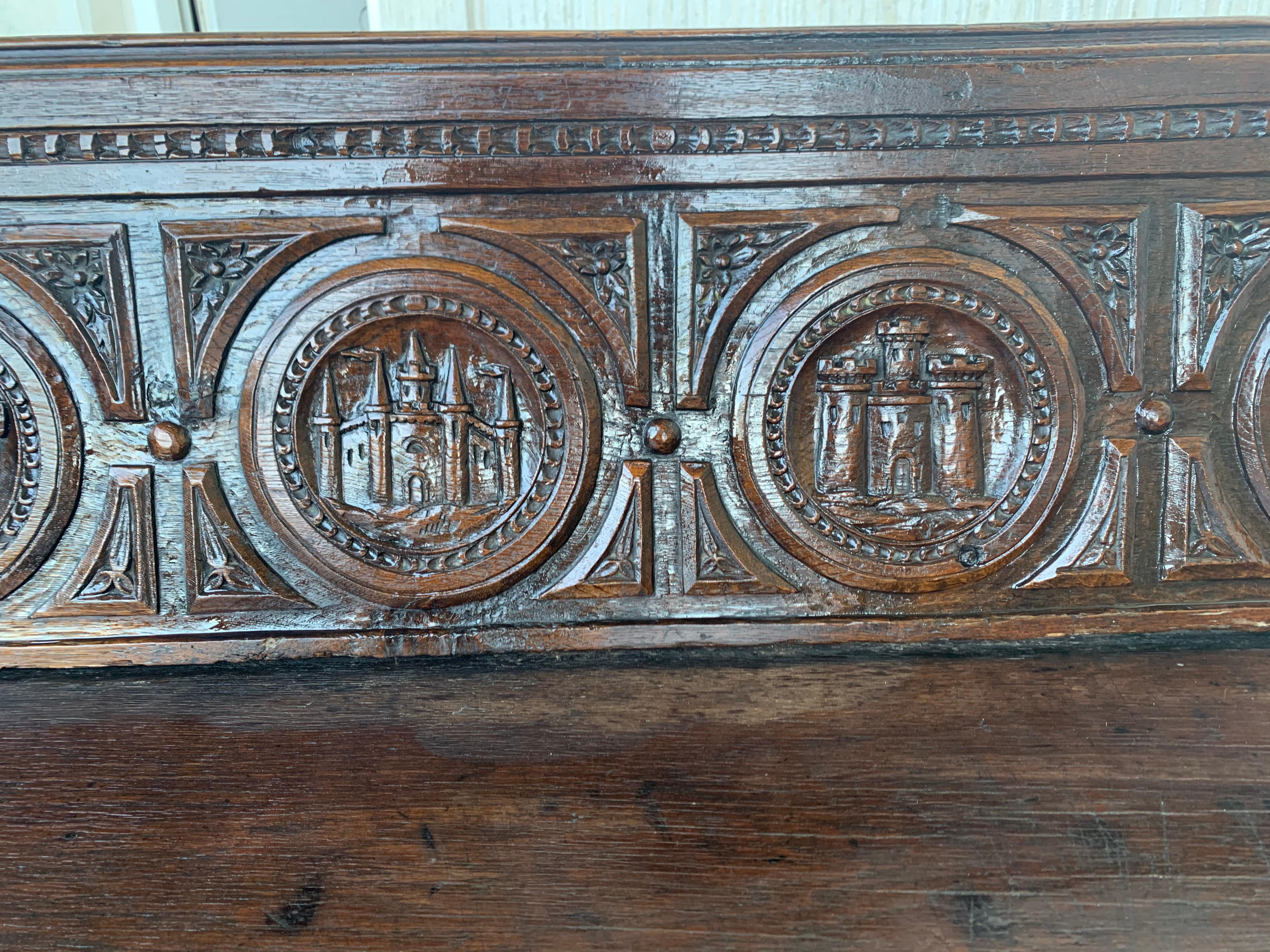 19th Century Spanish Renaissance Carved Walnut Bench Banquette 