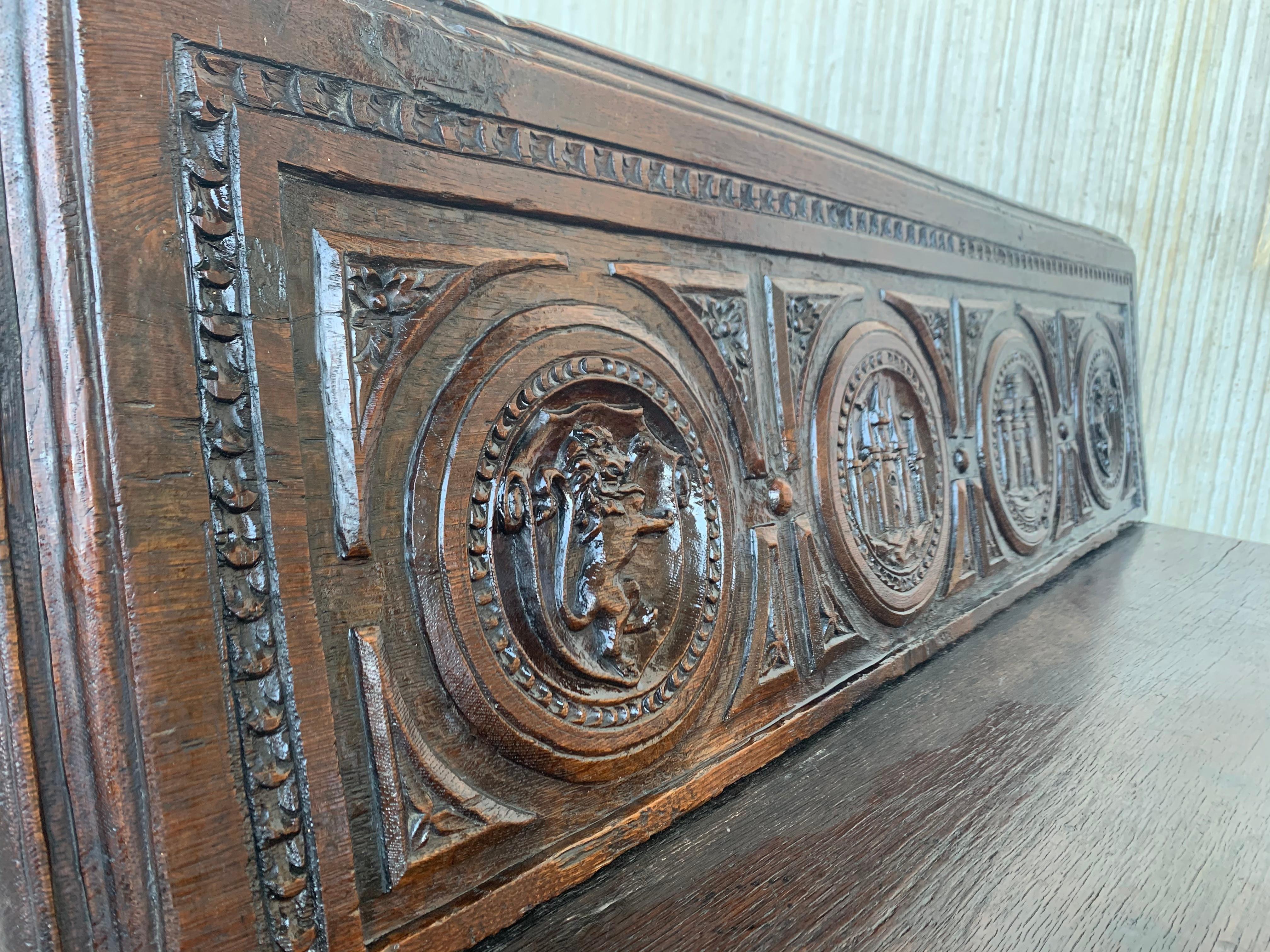 19th Century Spanish Renaissance Carved Walnut Bench Banquette 