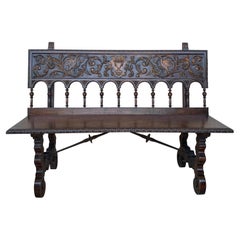 19th Century Spanish Renaissance Carved Walnut Bench Banquette "Escaño"