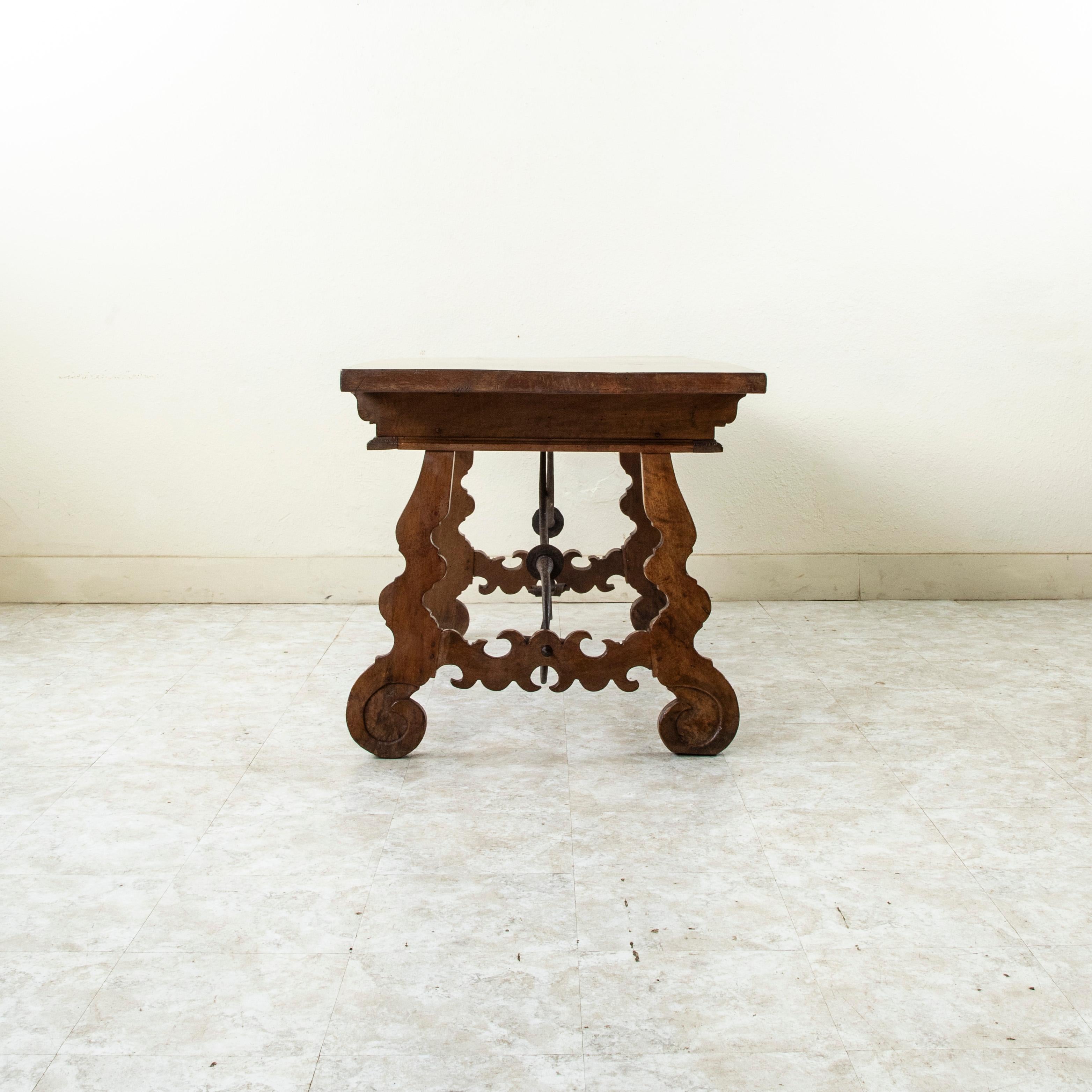 XIX secolo 19th Century Spanish Renaissance Hand Carved Walnut Console Table, Desk, c. 1850 in vendita