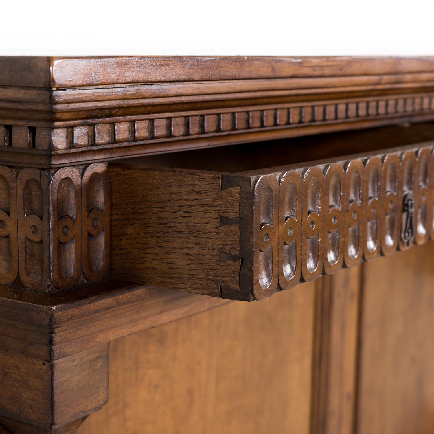 19th Century, Spanish Renaissance Style Carved Walnut Wall Console with Drawers For Sale 8
