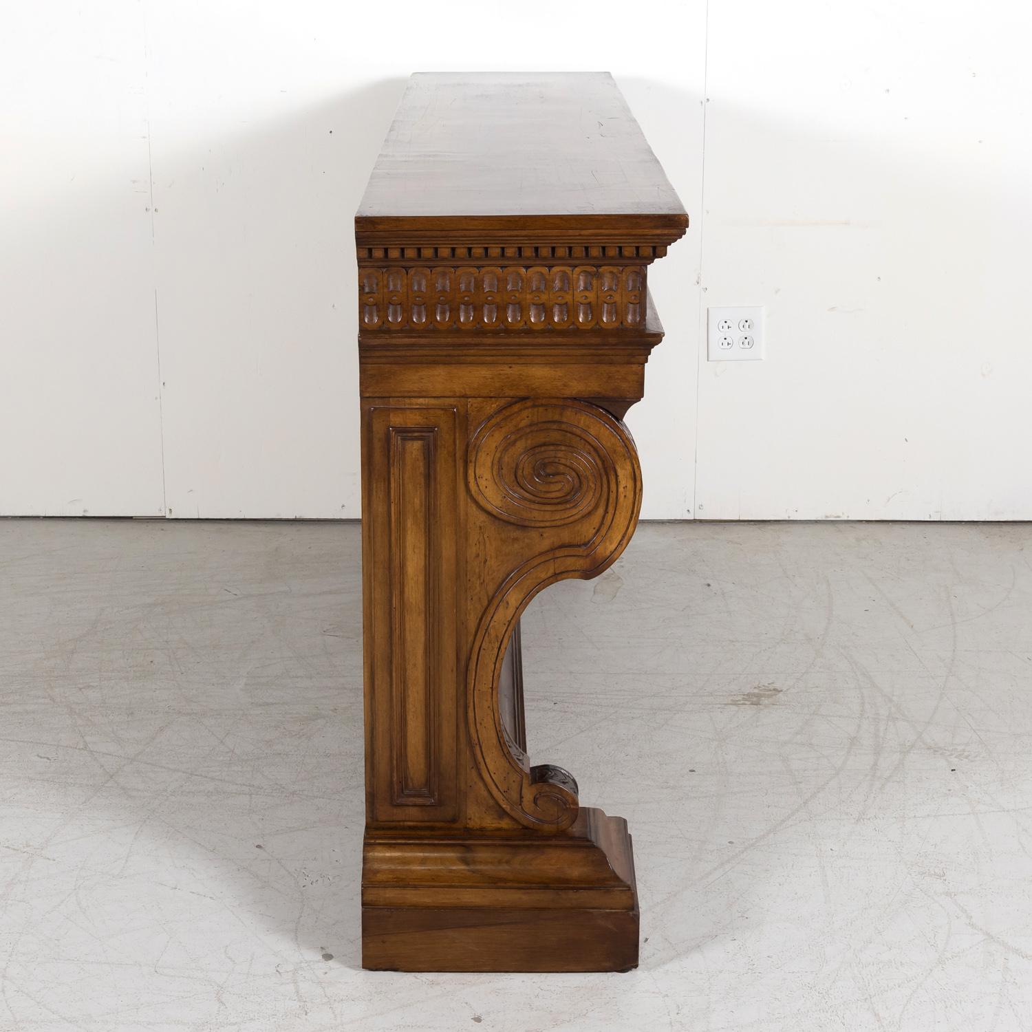 19th Century, Spanish Renaissance Style Carved Walnut Wall Console with Drawers For Sale 11