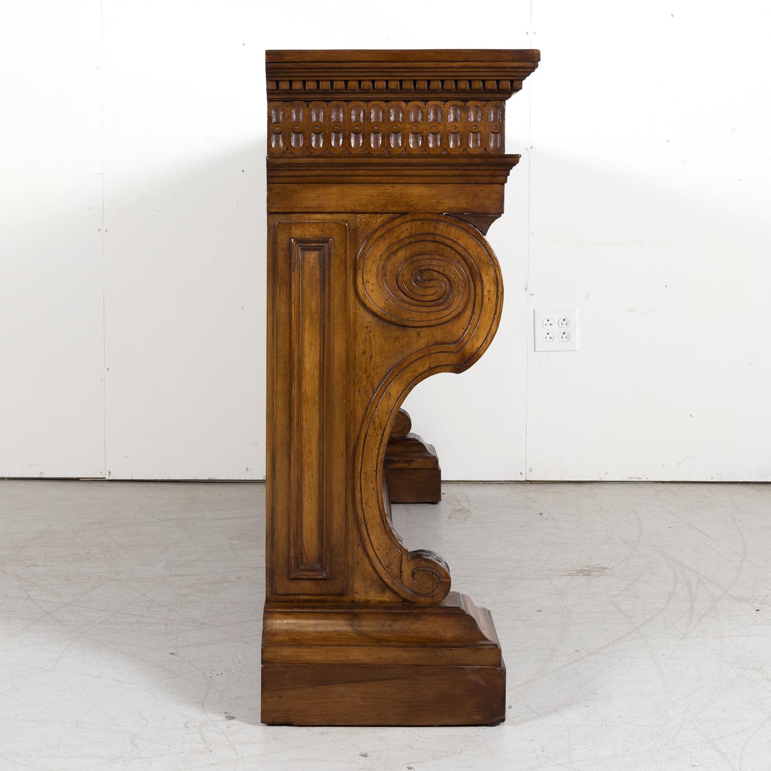 19th Century, Spanish Renaissance Style Carved Walnut Wall Console with Drawers For Sale 12