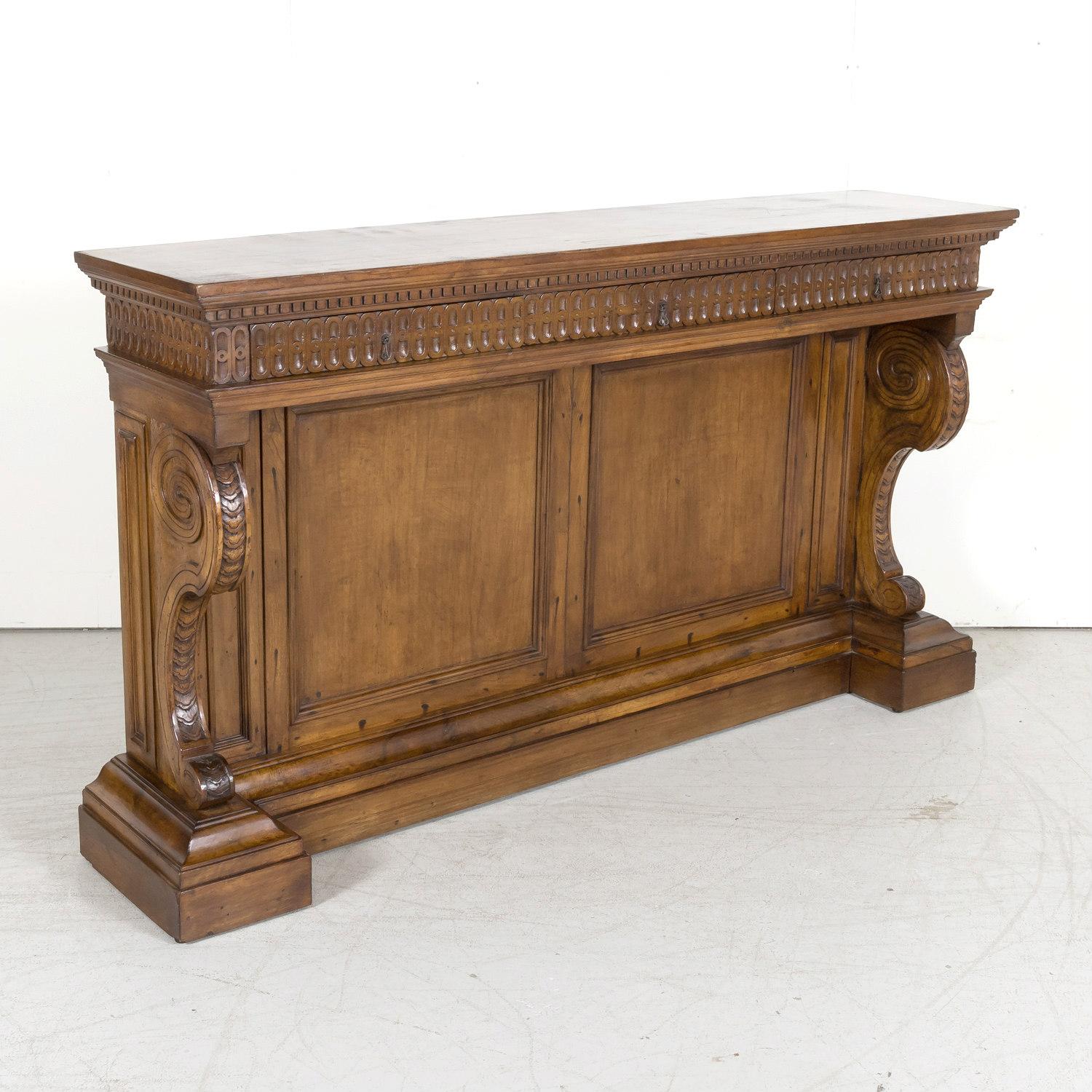 Late 19th Century 19th Century, Spanish Renaissance Style Carved Walnut Wall Console with Drawers For Sale