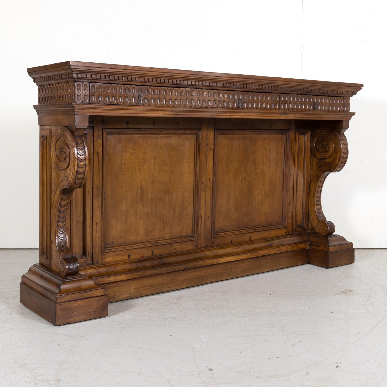 Iron 19th Century, Spanish Renaissance Style Carved Walnut Wall Console with Drawers For Sale