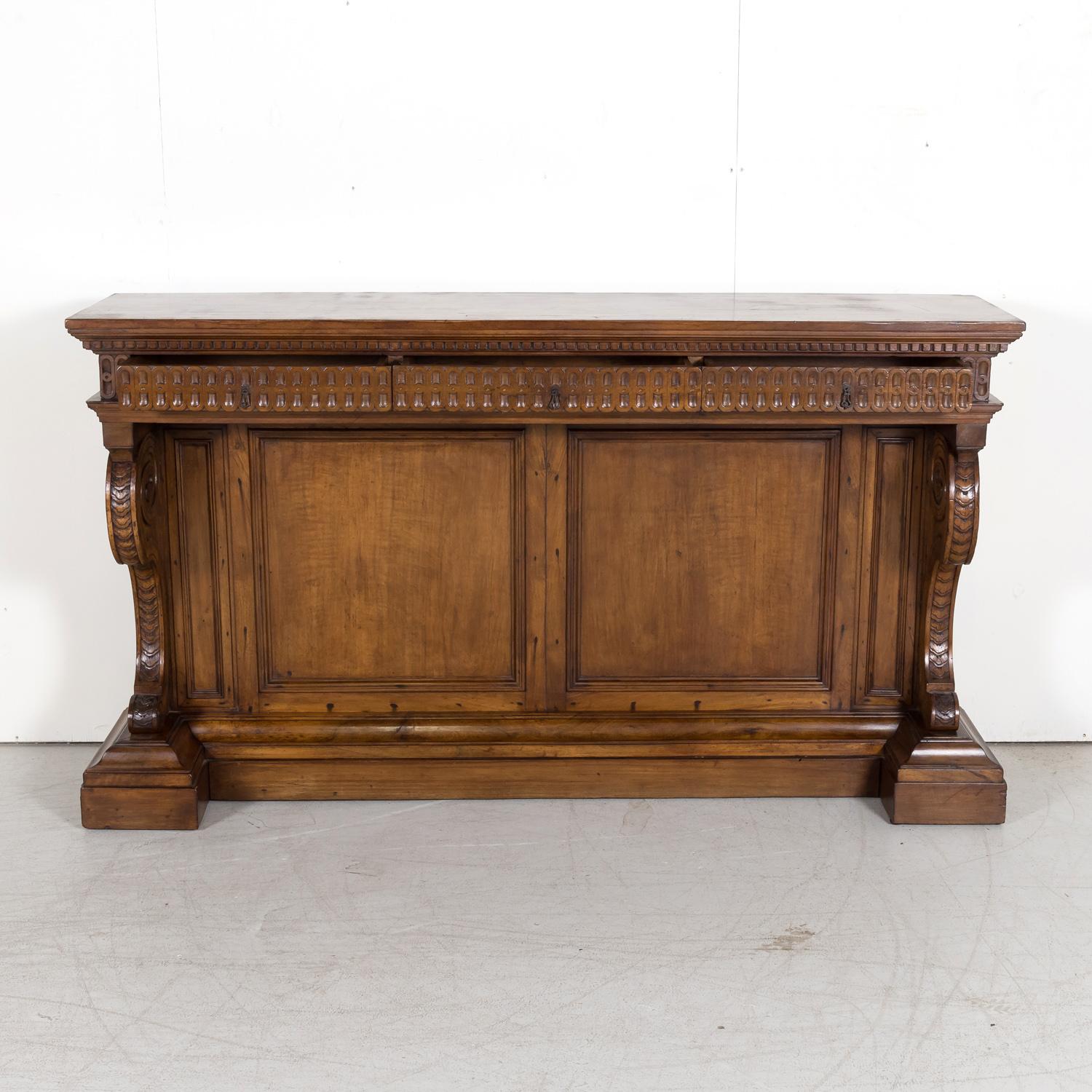 19th Century, Spanish Renaissance Style Carved Walnut Wall Console with Drawers For Sale 1