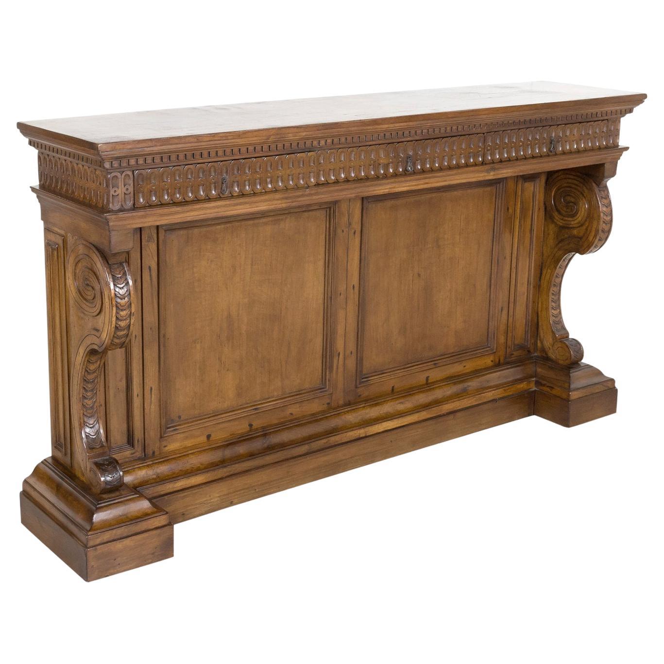 19th Century, Spanish Renaissance Style Carved Walnut Wall Console with Drawers For Sale