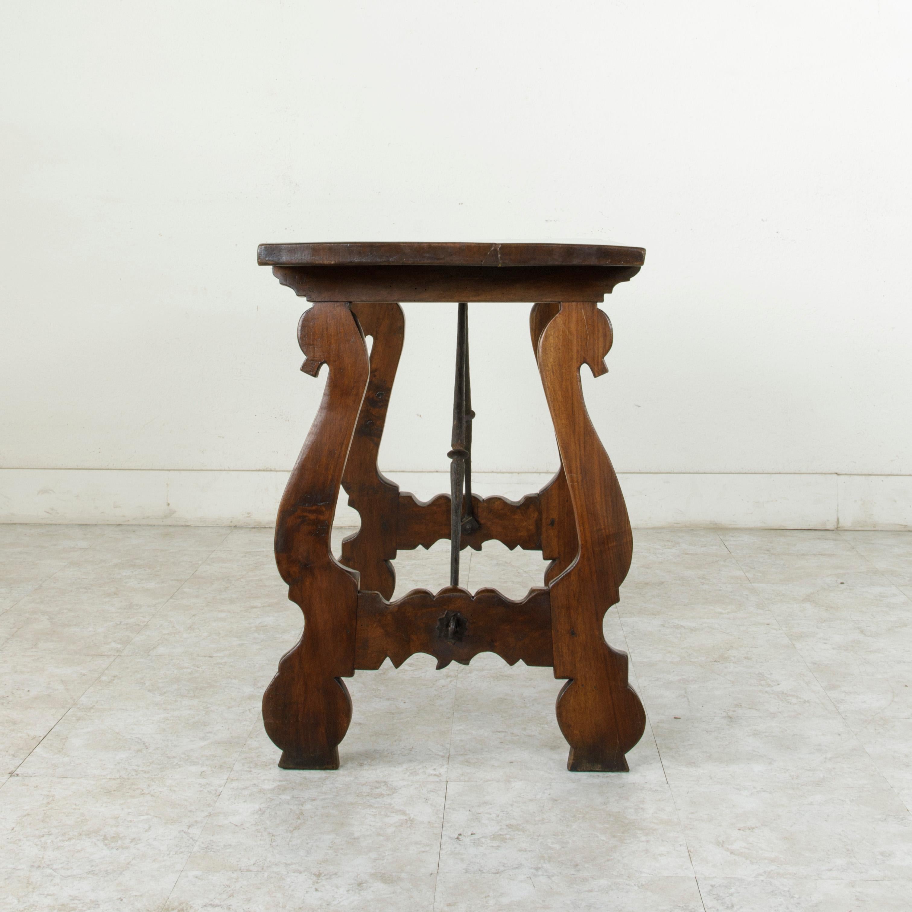19th Century Spanish Renaissance Style Walnut Console Writing Table with Iron In Good Condition In Fayetteville, AR