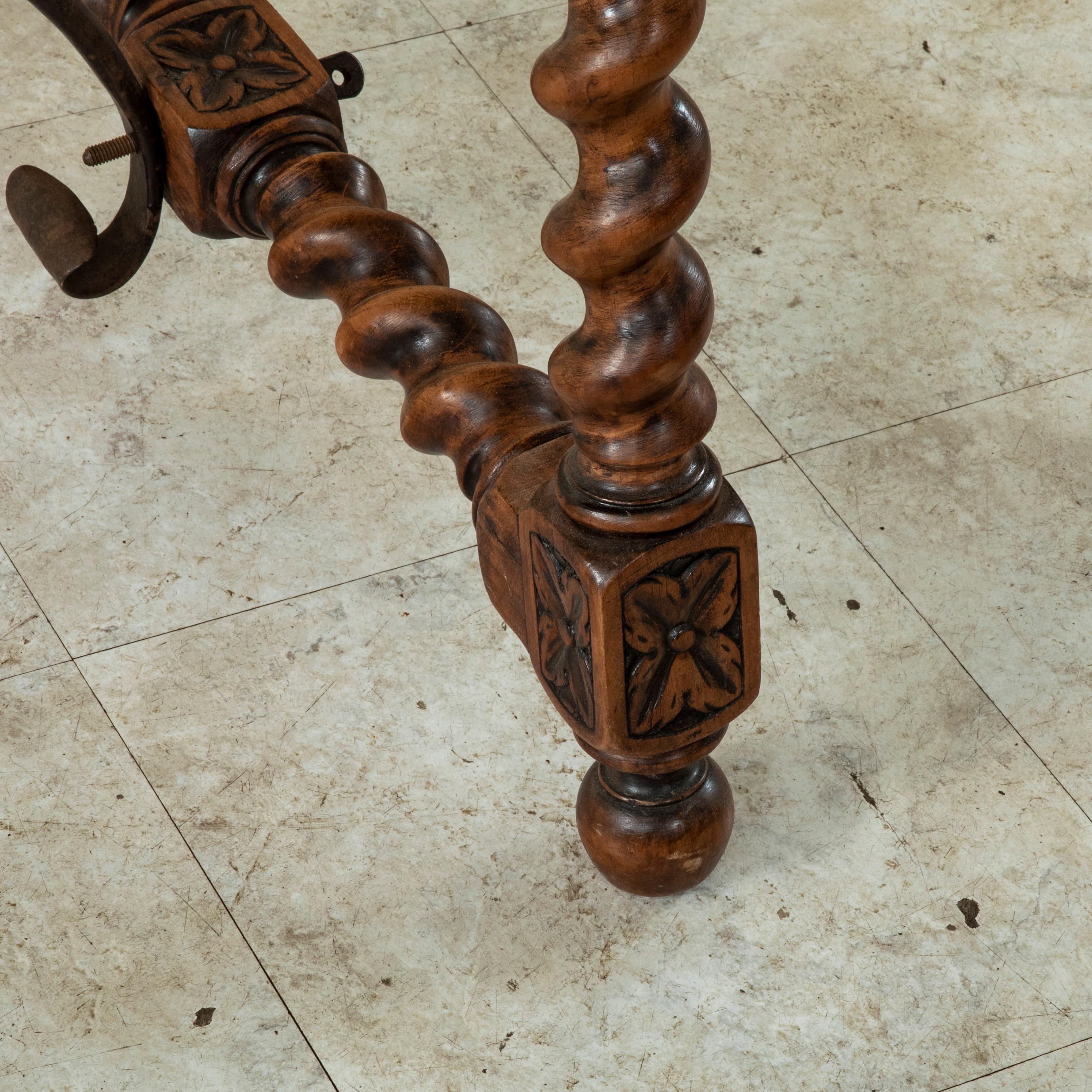 19th Century Spanish Renaissance Style Walnut Table with Forged Iron Stretcher For Sale 3