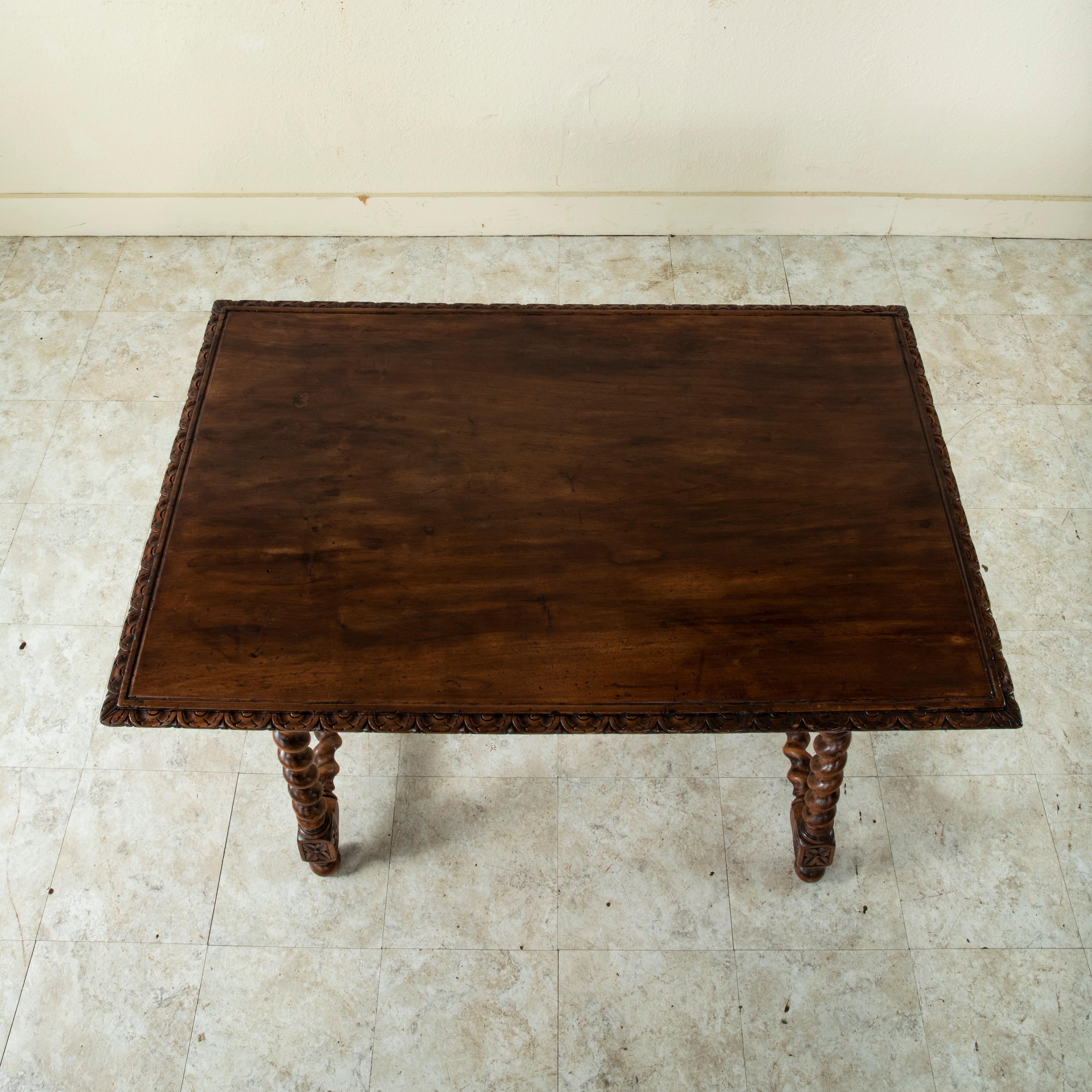 19th Century Spanish Renaissance Style Walnut Table with Forged Iron Stretcher For Sale 1