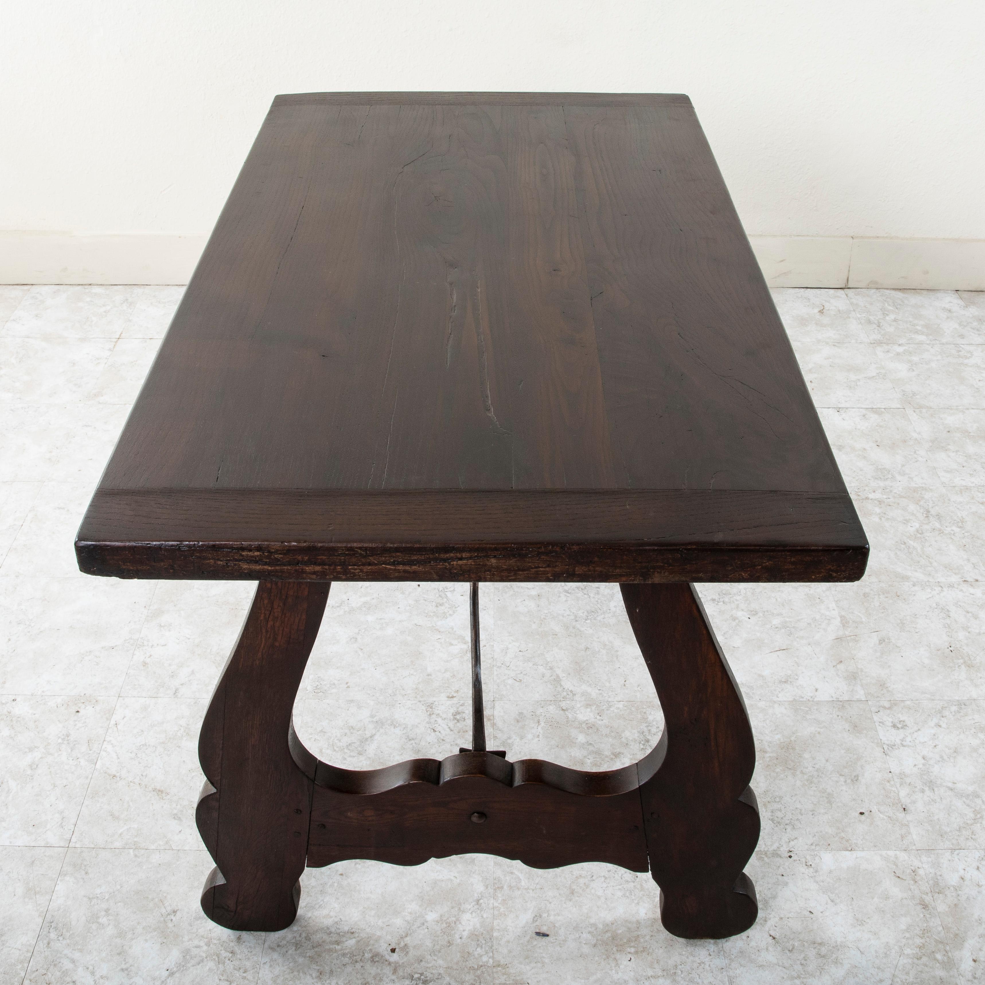 19th Century Spanish Renaissance Style Walnut Writing Table with Iron Stretcher For Sale 2