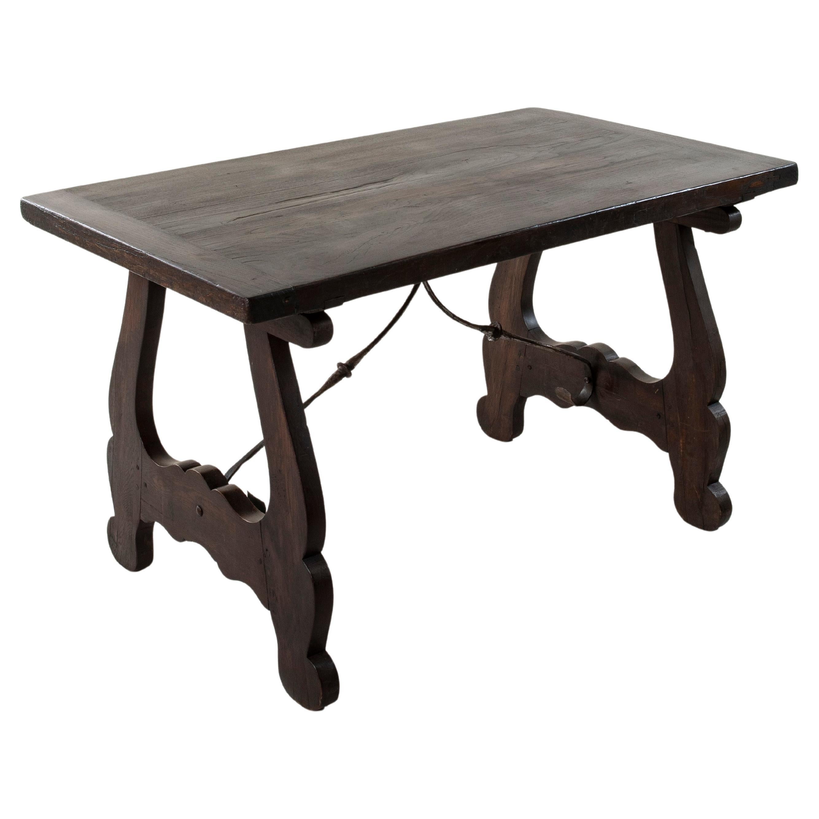 19th Century Spanish Renaissance Style Walnut Writing Table with Iron Stretcher For Sale
