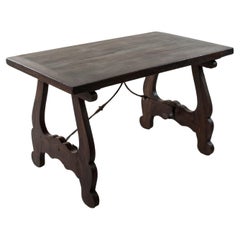 Antique 19th Century Spanish Renaissance Style Walnut Writing Table with Iron Stretcher