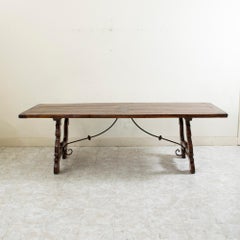 19th Century Spanish Renaissance Walnut and Hand Forged Iron Dining Table 98" L