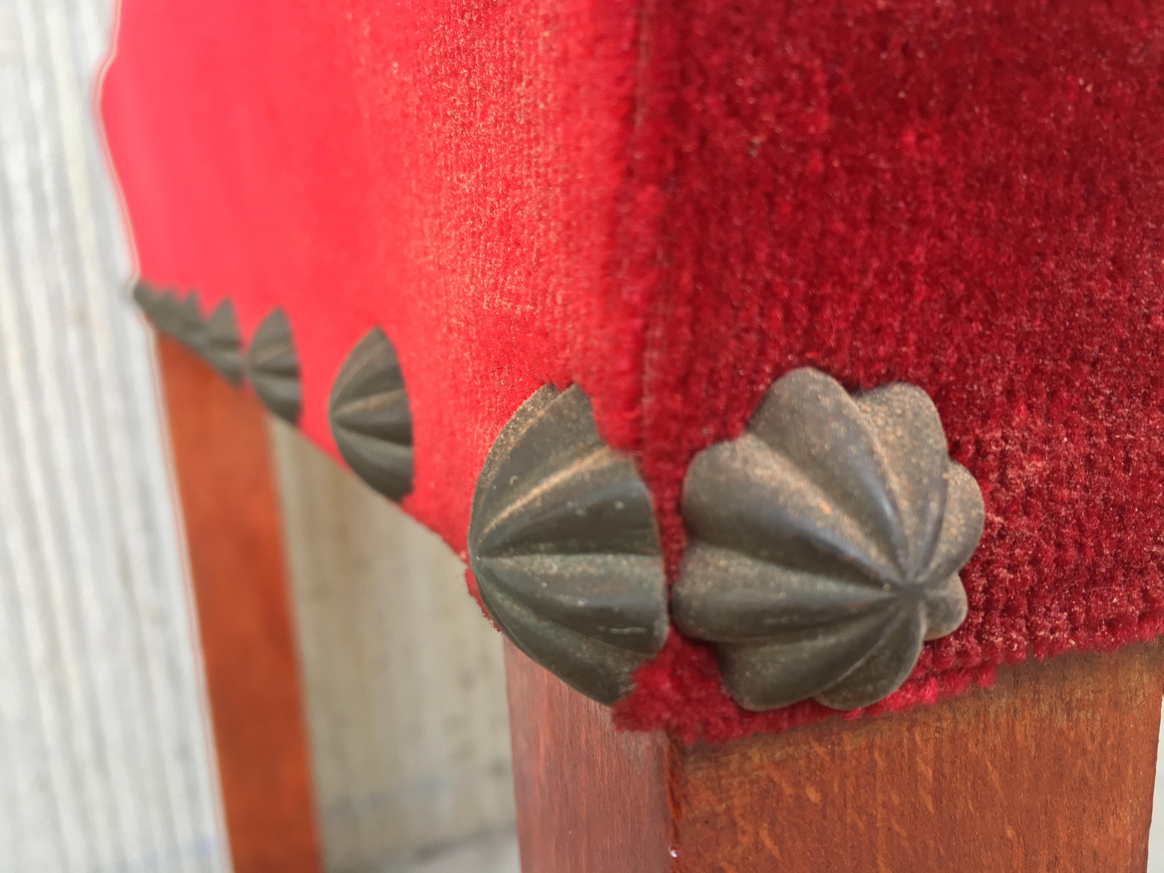 19th Century Spanish Revival High Back Armchair with Red Velvet Upholstery For Sale 7