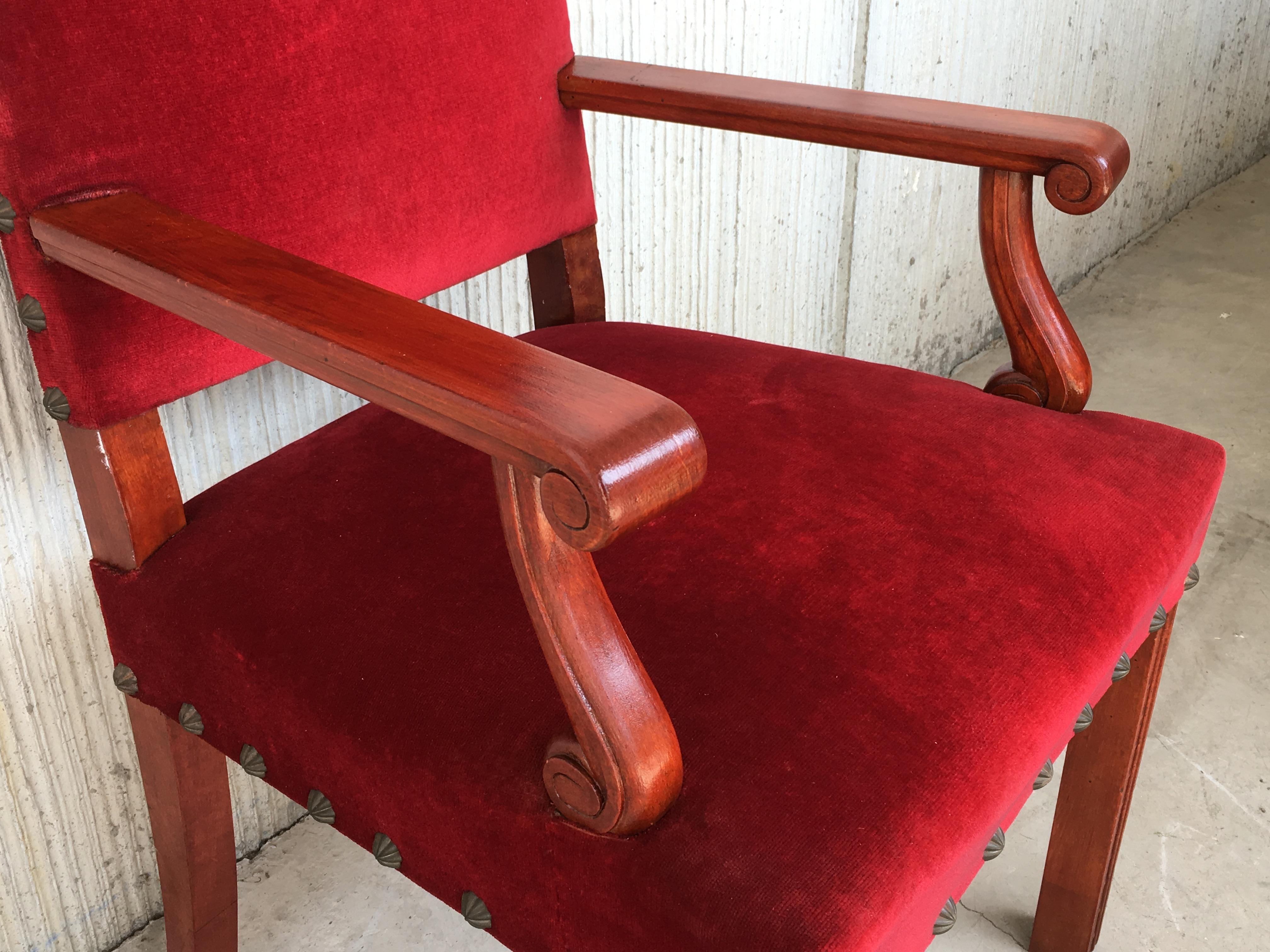 19th Century Spanish Revival High Back Armchair with Red Velvet Upholstery For Sale 3