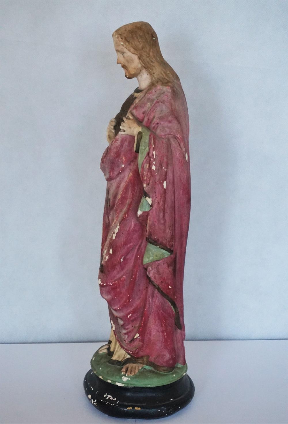 Hand-Crafted 19th Century Spanish  Sacred Heart of Jesus Statue, Handmade Plaster Sculpture