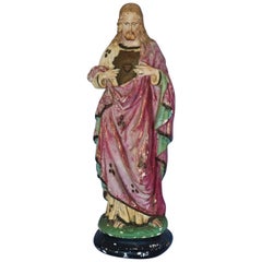 19th Century Spanish  Sacred Heart of Jesus Statue, Handmade Plaster Sculpture