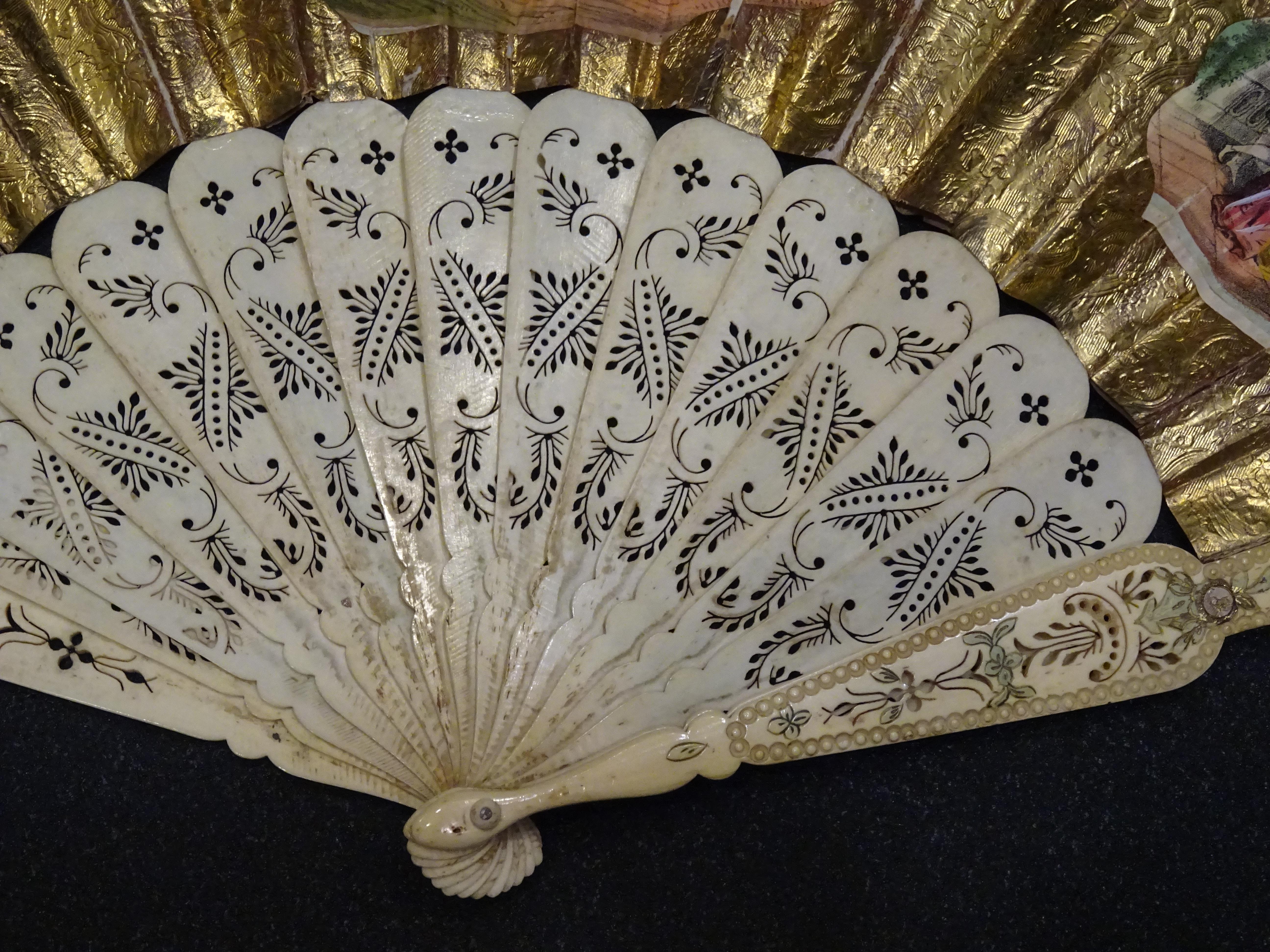 19th Century Spanish School Gold and Silver Paper and Bone Linkage Fan 7