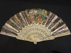 19th Century Spanish School Gold and Silver Paper and Bone Linkage Fan